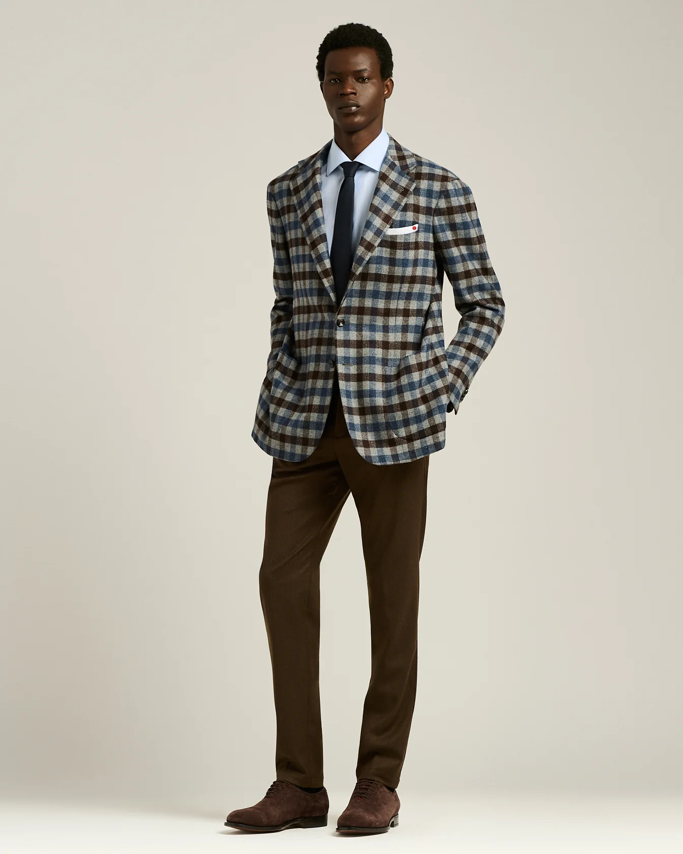 MEN’S CHECKED WOOL‑CASHMERE‑SILK JACKET IN MEDIUM GREY - Image 5