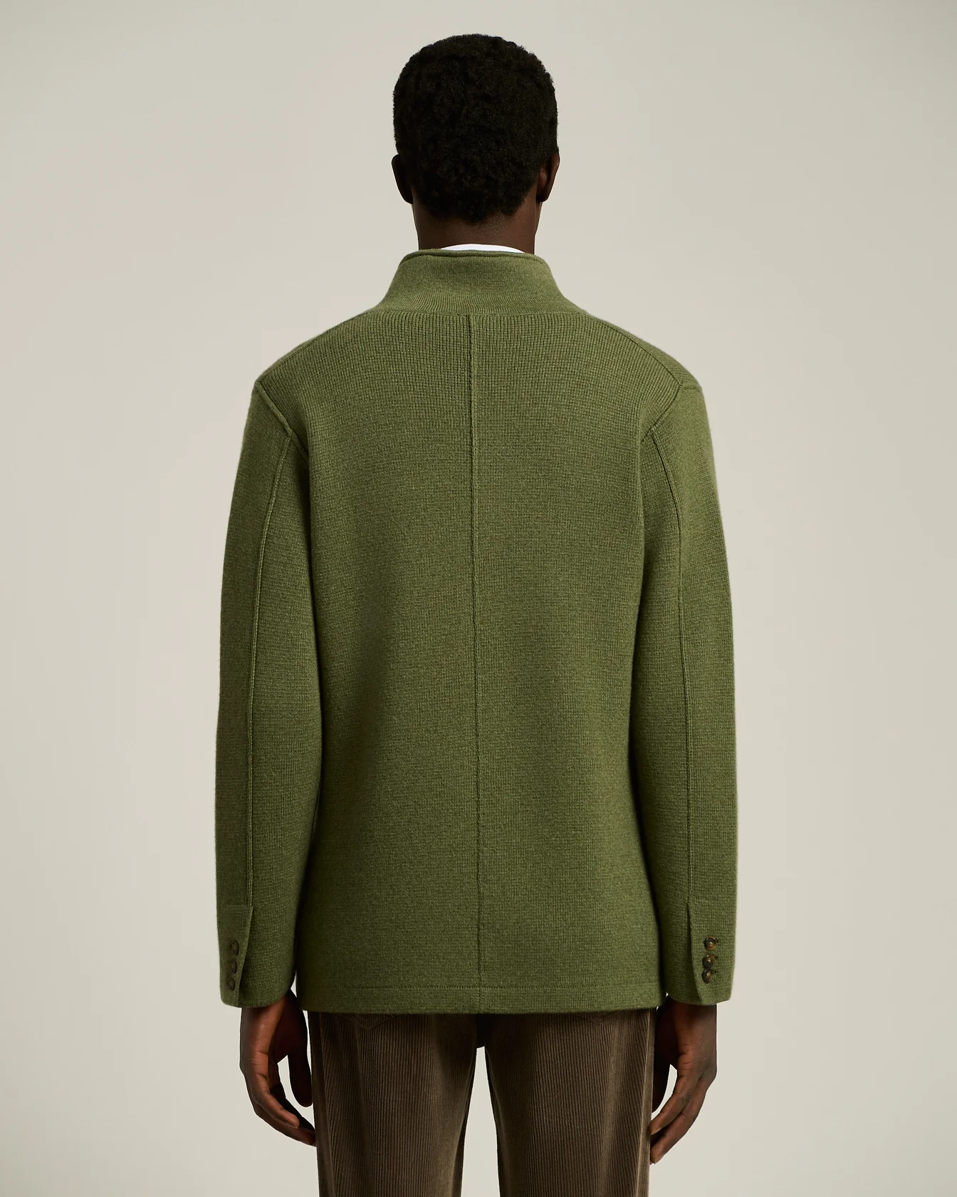 CASUAL JACKET IN PURE GREEN CASHMERE WITH MANDARIN COLLAR - Image 3