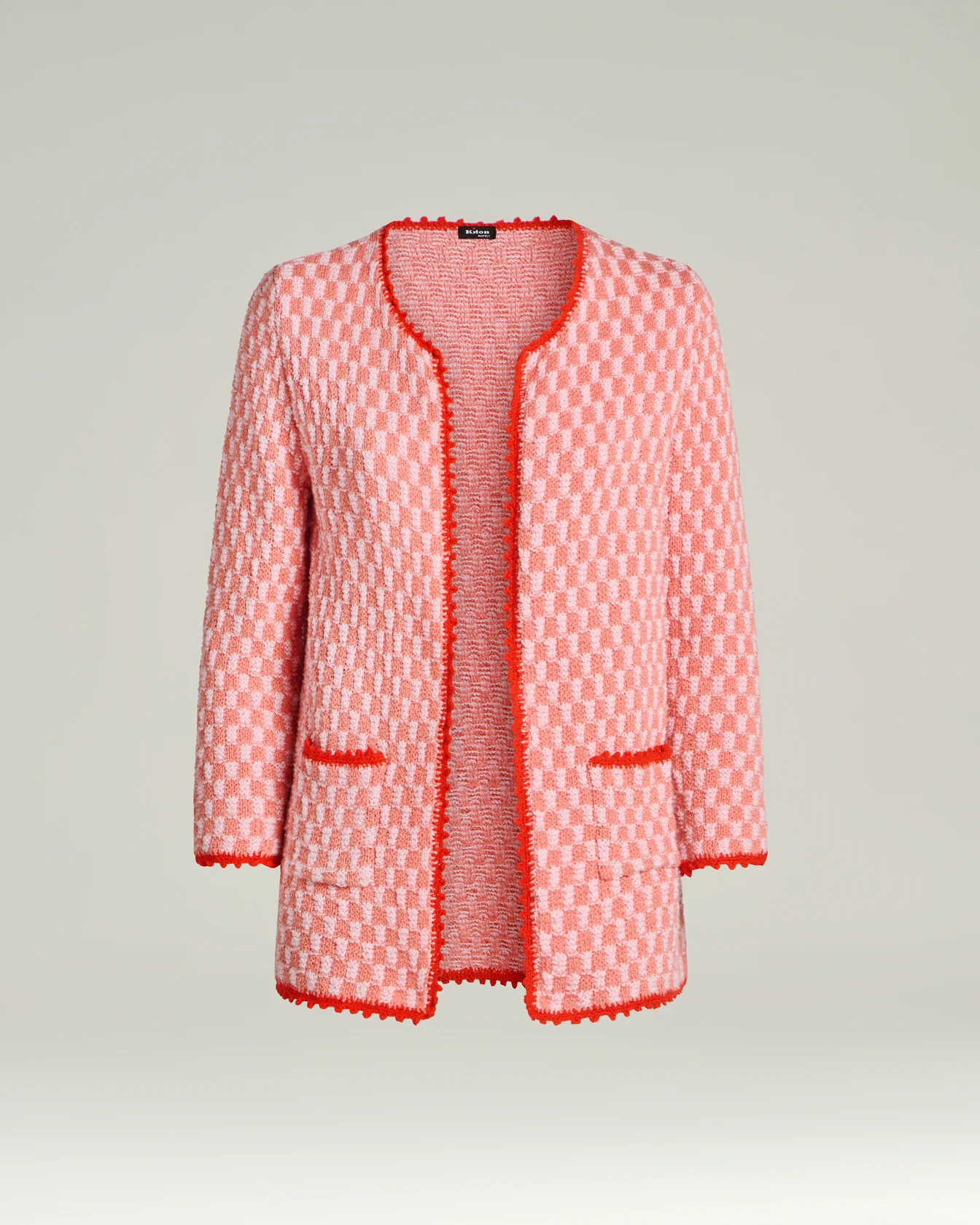 COMPACT WEAVE COTTON JACKET IN LIGHT PINK ORANGE AND RED