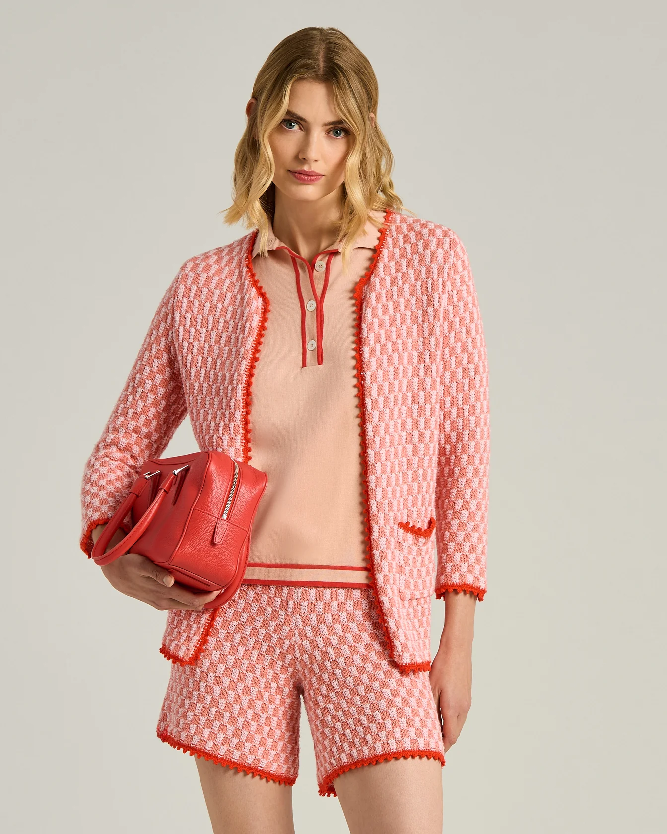 COMPACT WEAVE COTTON JACKET IN LIGHT PINK ORANGE AND RED - Image 2