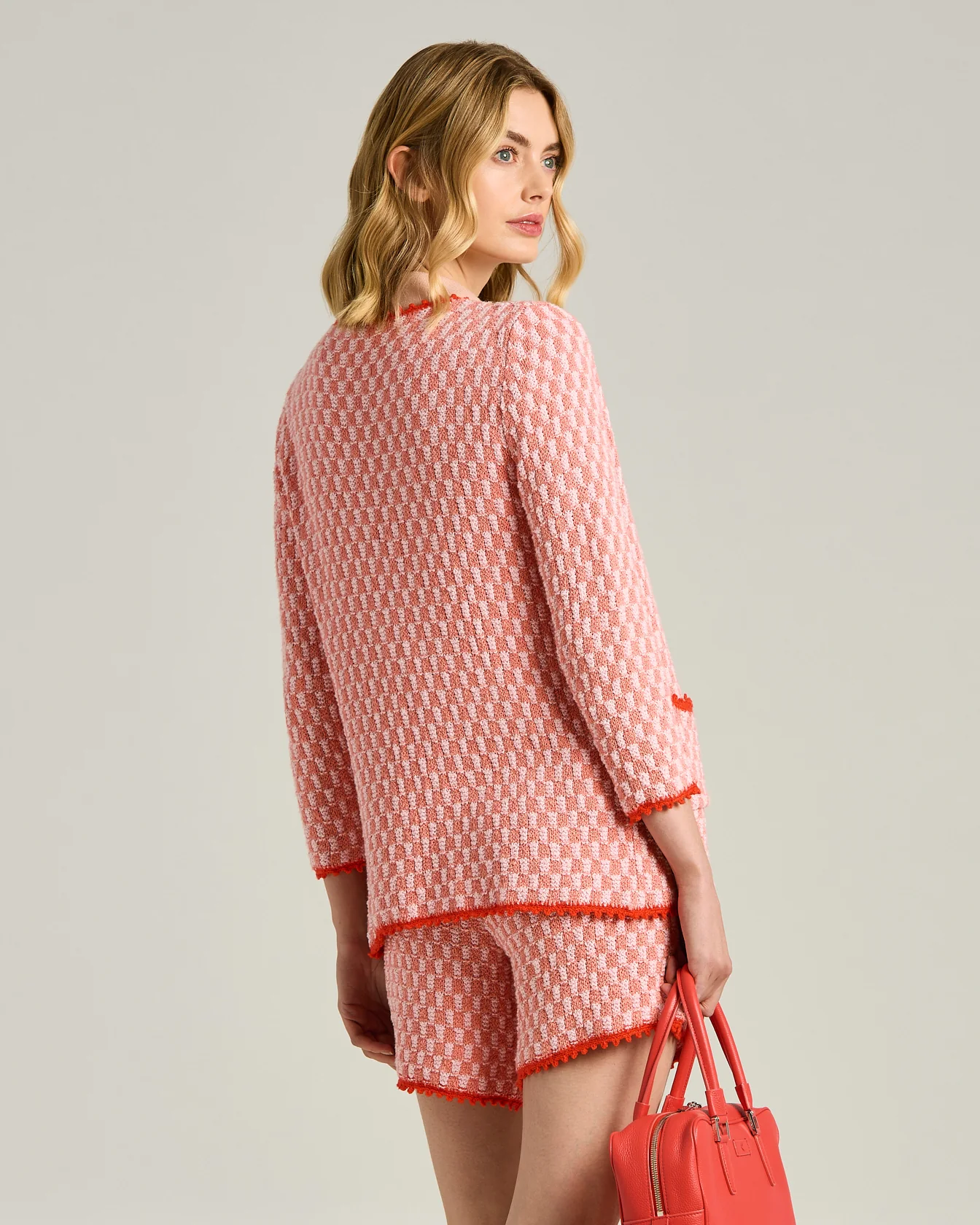 COMPACT WEAVE COTTON JACKET IN LIGHT PINK ORANGE AND RED - Image 3