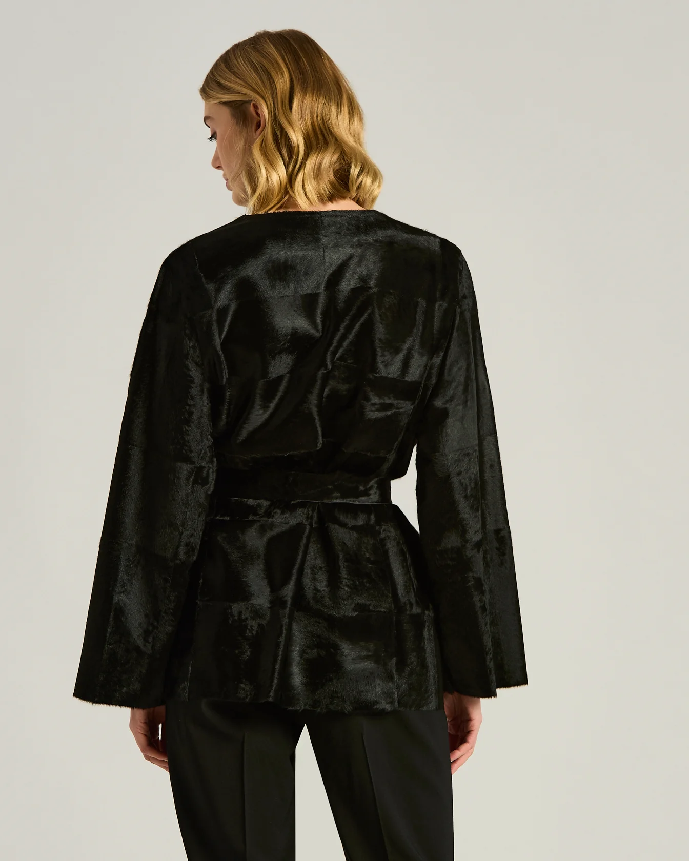 BLACK LAMB FUR JACKET WITH LEATHER BELT - Image 3