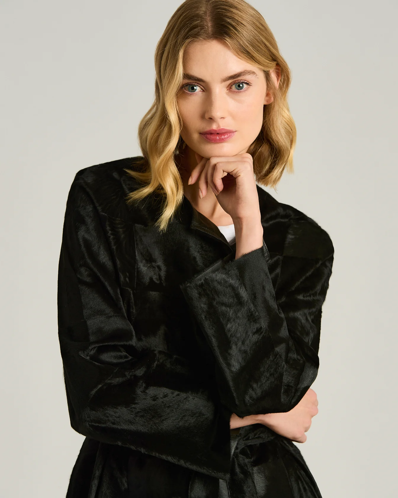 BLACK LAMB FUR JACKET WITH LEATHER BELT - Image 4