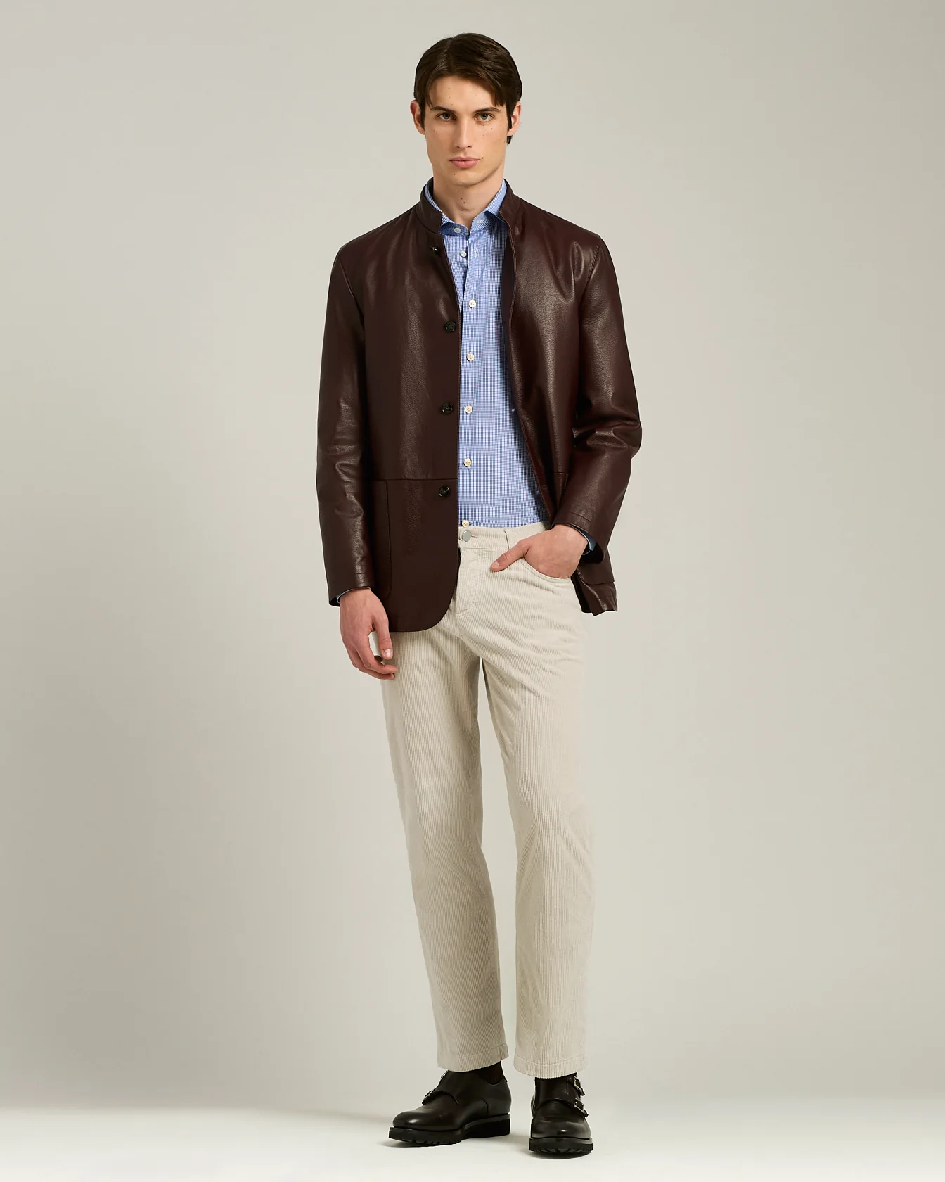 BORDEAUX LAMBSKIN JACKET WITH MANDARIN COLLAR - Image 5
