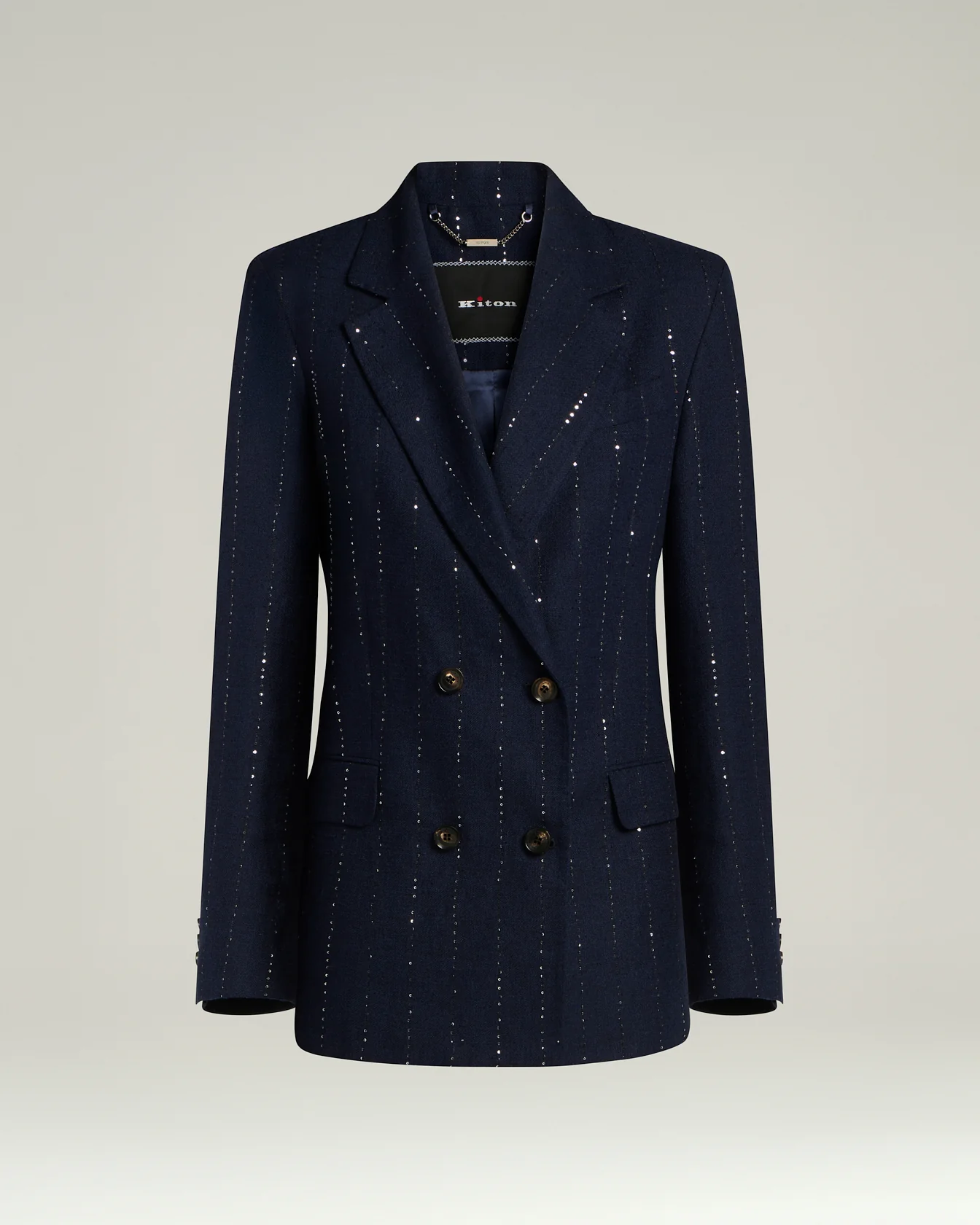 LINEN, WOOL AND SILK DOUBLE-BREASTED JACKET IN BLUE