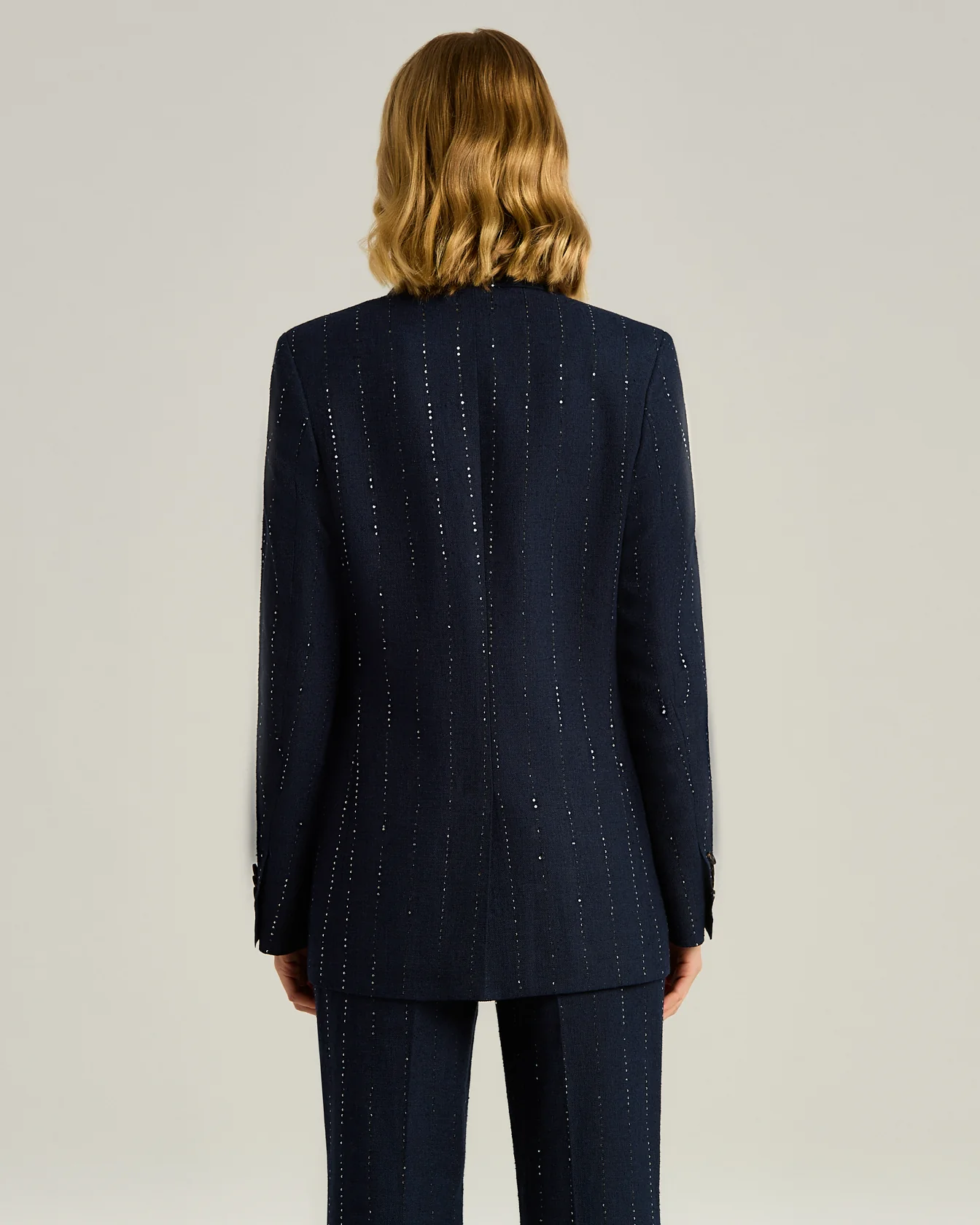LINEN, WOOL AND SILK DOUBLE-BREASTED JACKET IN BLUE - Image 3