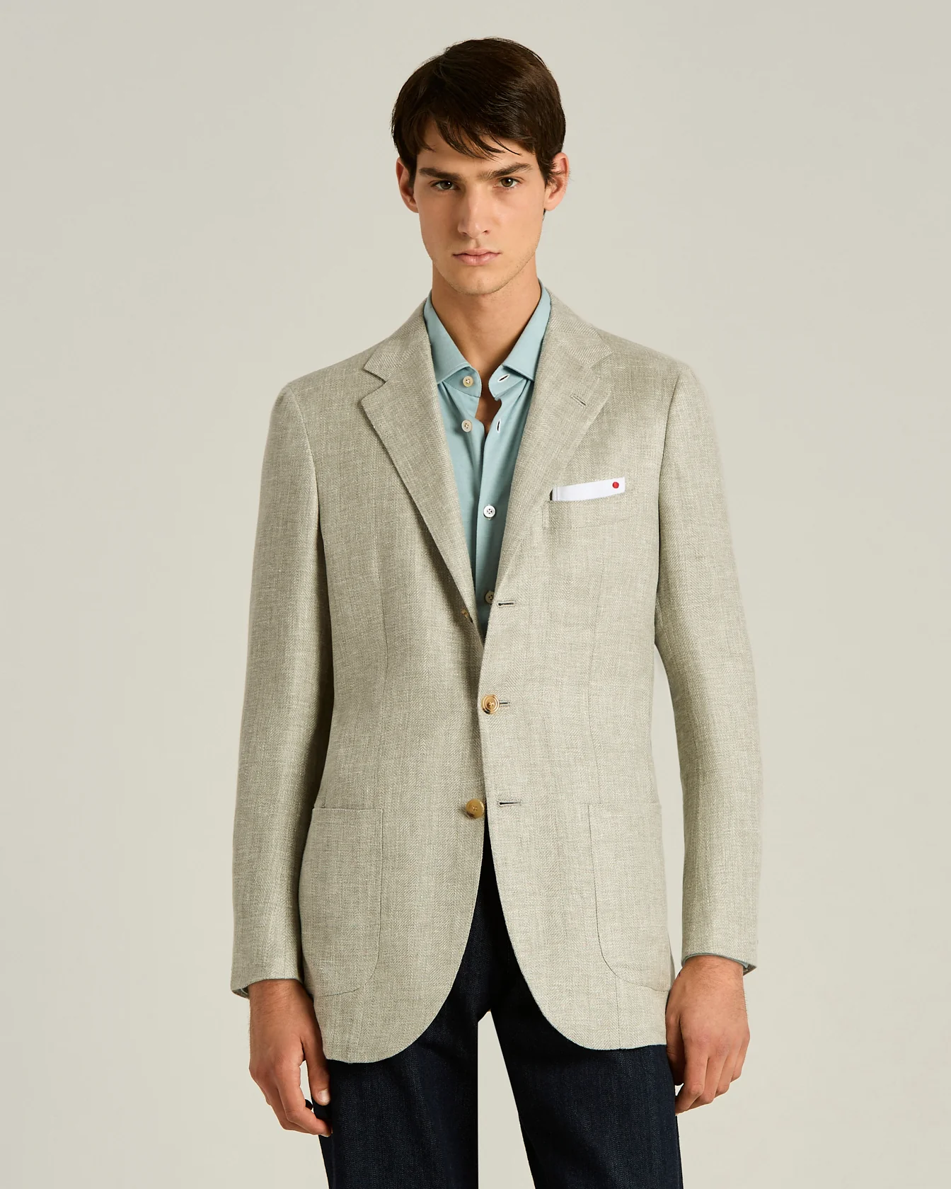 LINEN, CASHMERE AND SILK BLEND SINGLE-BREASTED JACKET IN GREEN - Image 2