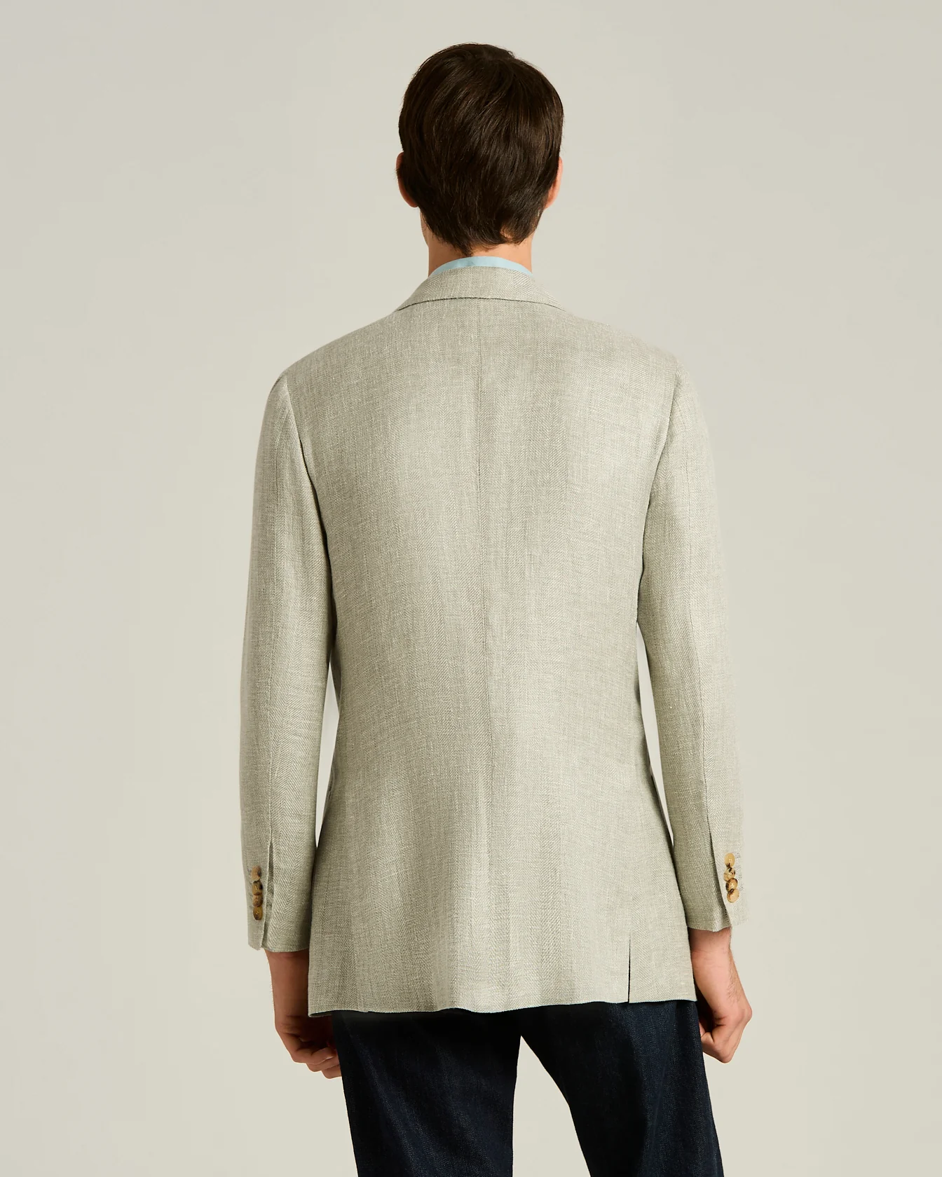 LINEN, CASHMERE AND SILK BLEND SINGLE-BREASTED JACKET IN GREEN - Image 3