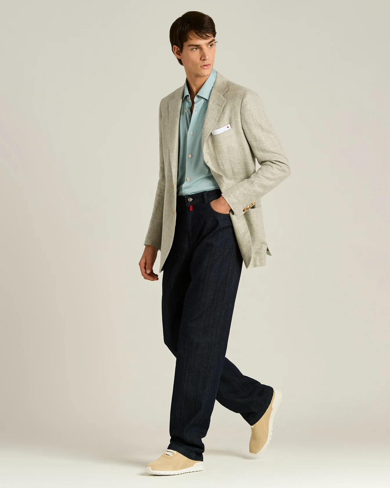 LINEN, CASHMERE AND SILK BLEND SINGLE-BREASTED JACKET IN GREEN - Image 5