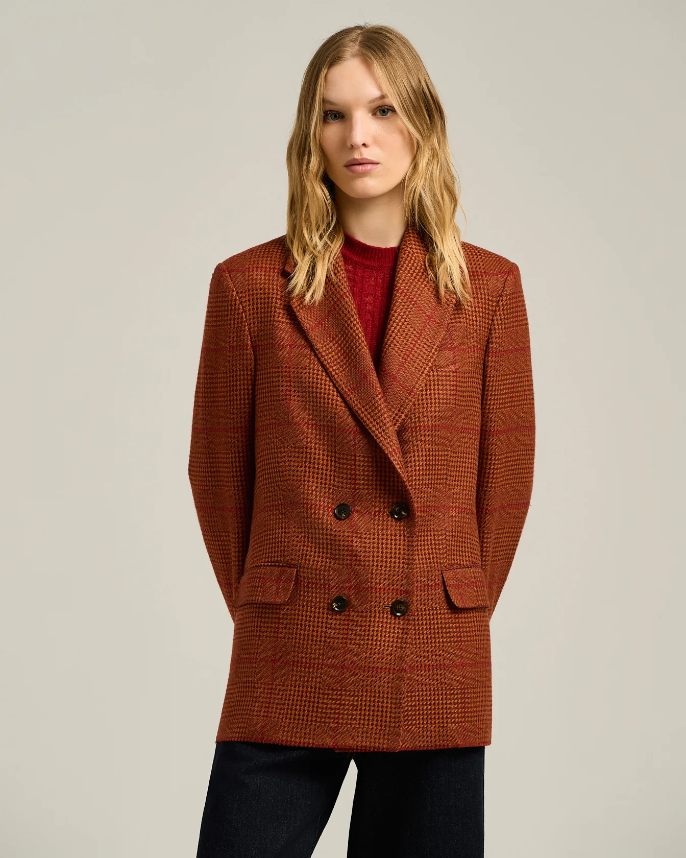 TERRACOTTA DOUBLE-BREASTED SILK AND CASHMERE JACKET - Image 2