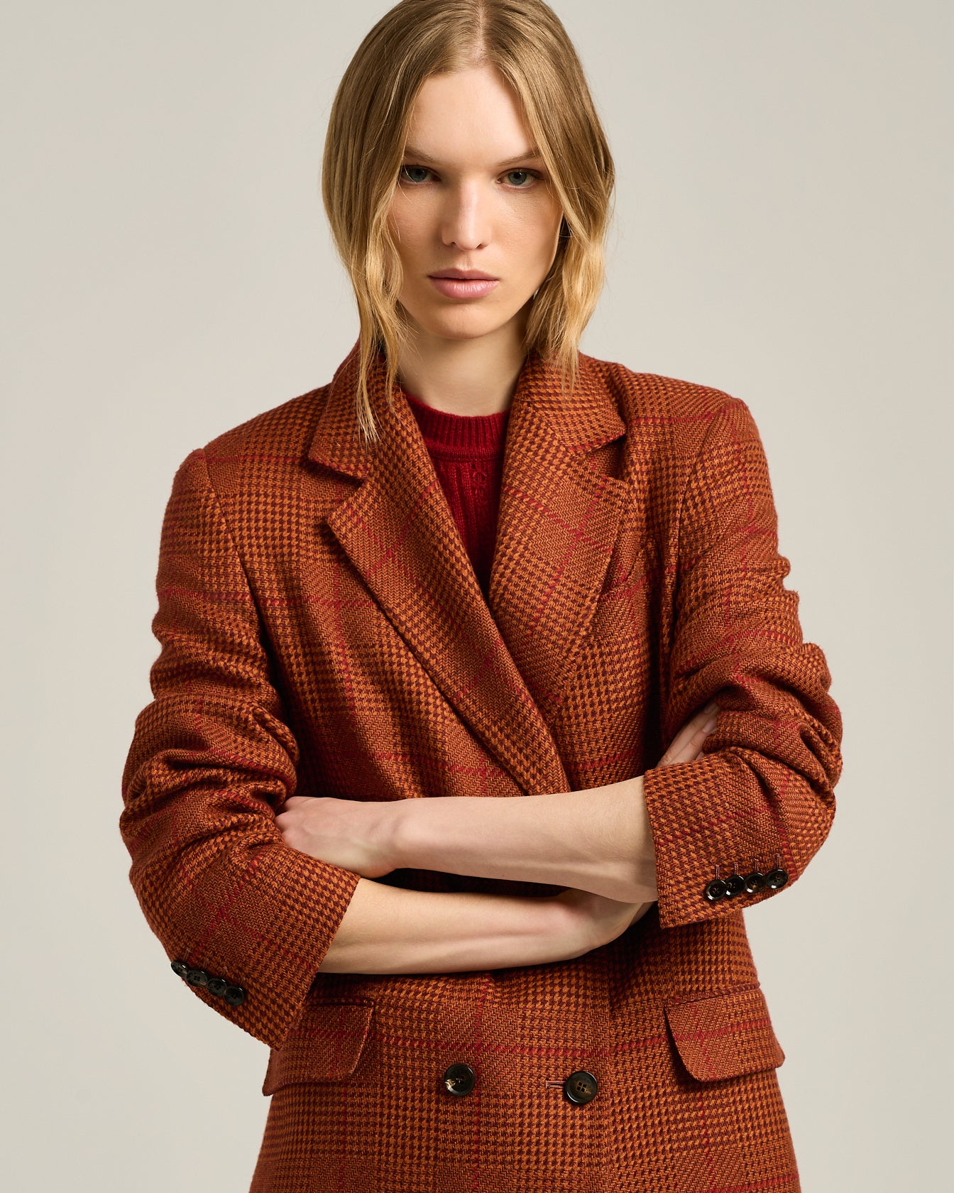 TERRACOTTA DOUBLE-BREASTED SILK AND CASHMERE JACKET - Image 4