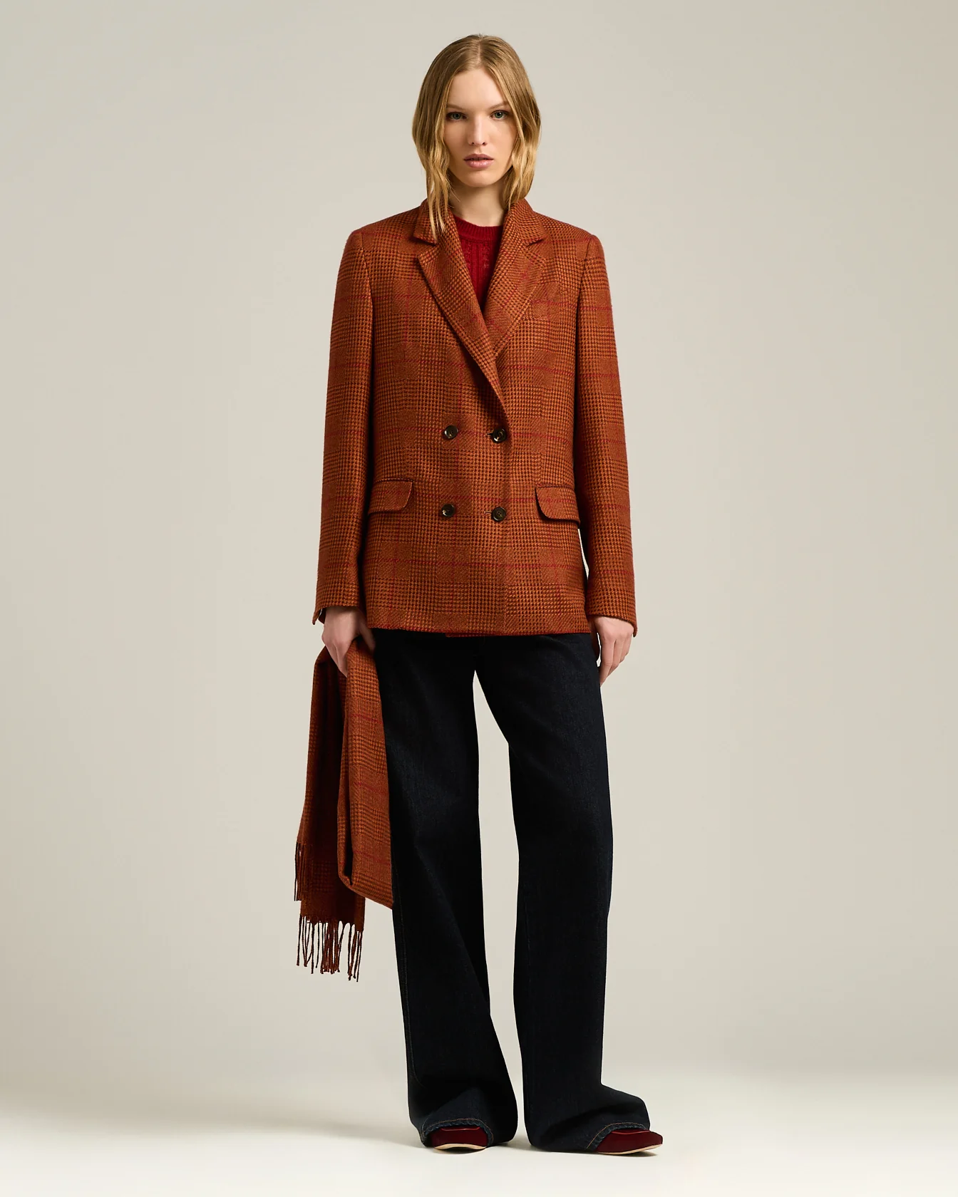 TERRACOTTA DOUBLE-BREASTED SILK AND CASHMERE JACKET - Image 5