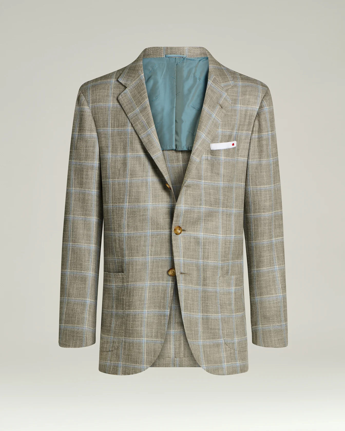 SILK, COTTON AND WOOL CHECKED SINGLE-BREASTED JACKET IN BEIGE