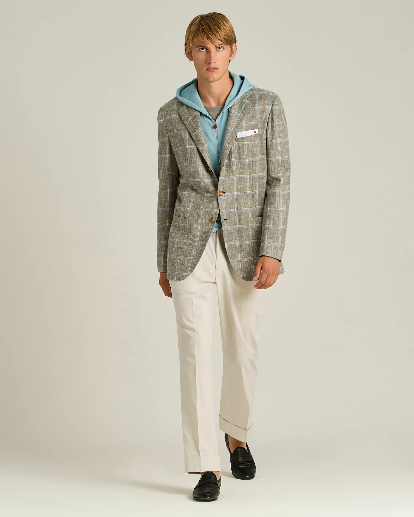 SILK, COTTON AND WOOL CHECKED SINGLE-BREASTED JACKET IN BEIGE - Image 5