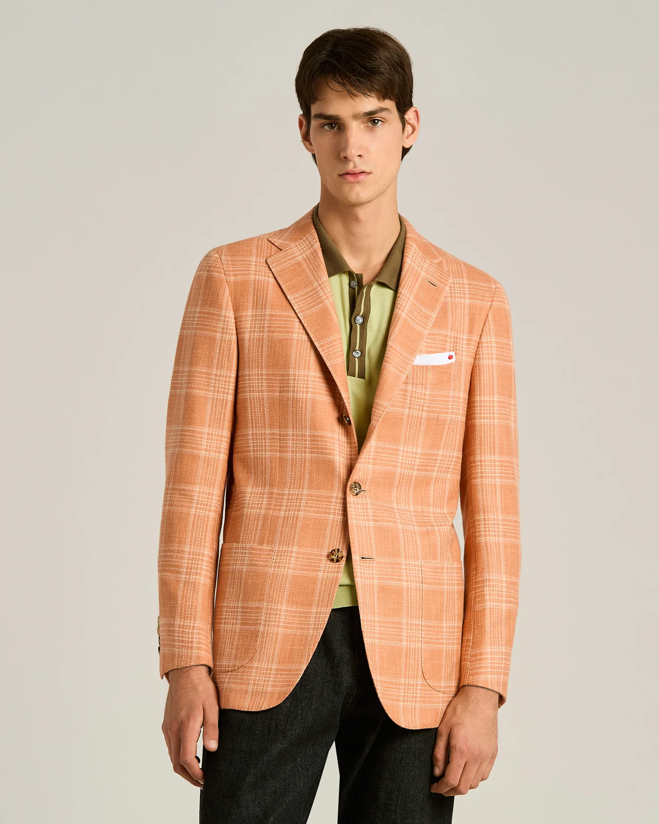 SILK, COTTON AND CASHMERE BLEND SINGLE-BREASTED JACKET IN ORANGE - Image 2