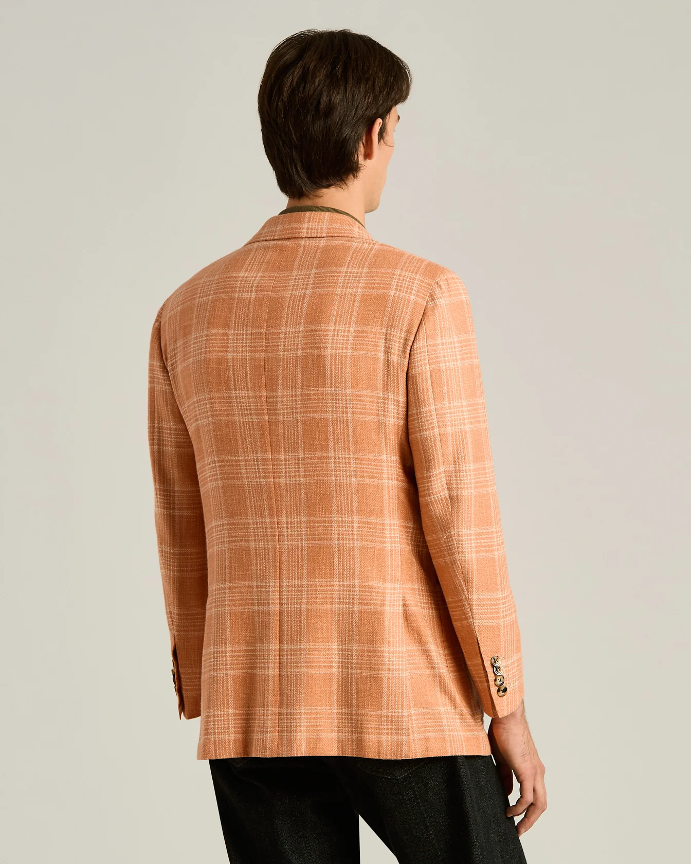 SILK, COTTON AND CASHMERE BLEND SINGLE-BREASTED JACKET IN ORANGE - Image 3