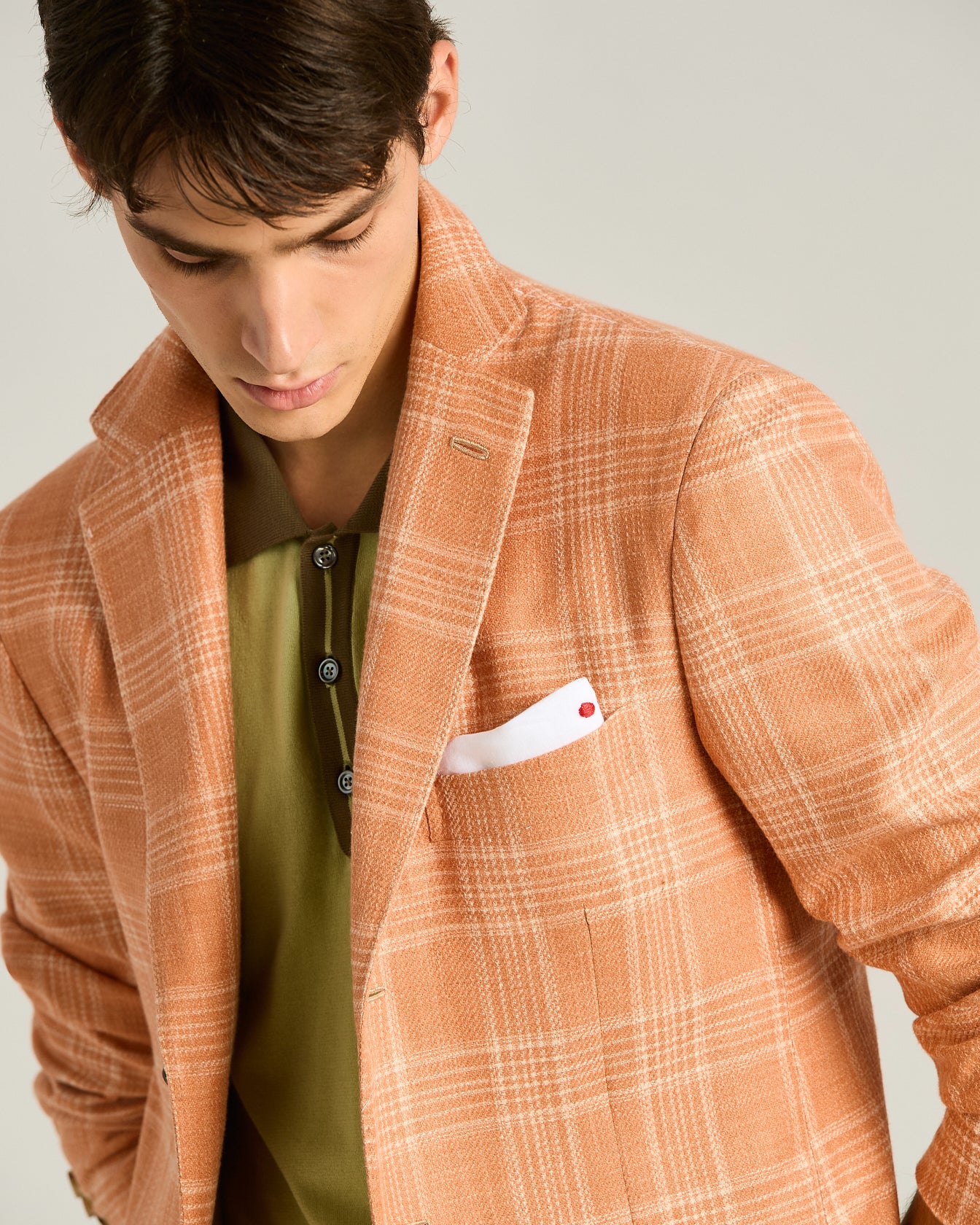 SILK, COTTON AND CASHMERE BLEND SINGLE-BREASTED JACKET IN ORANGE - Image 4