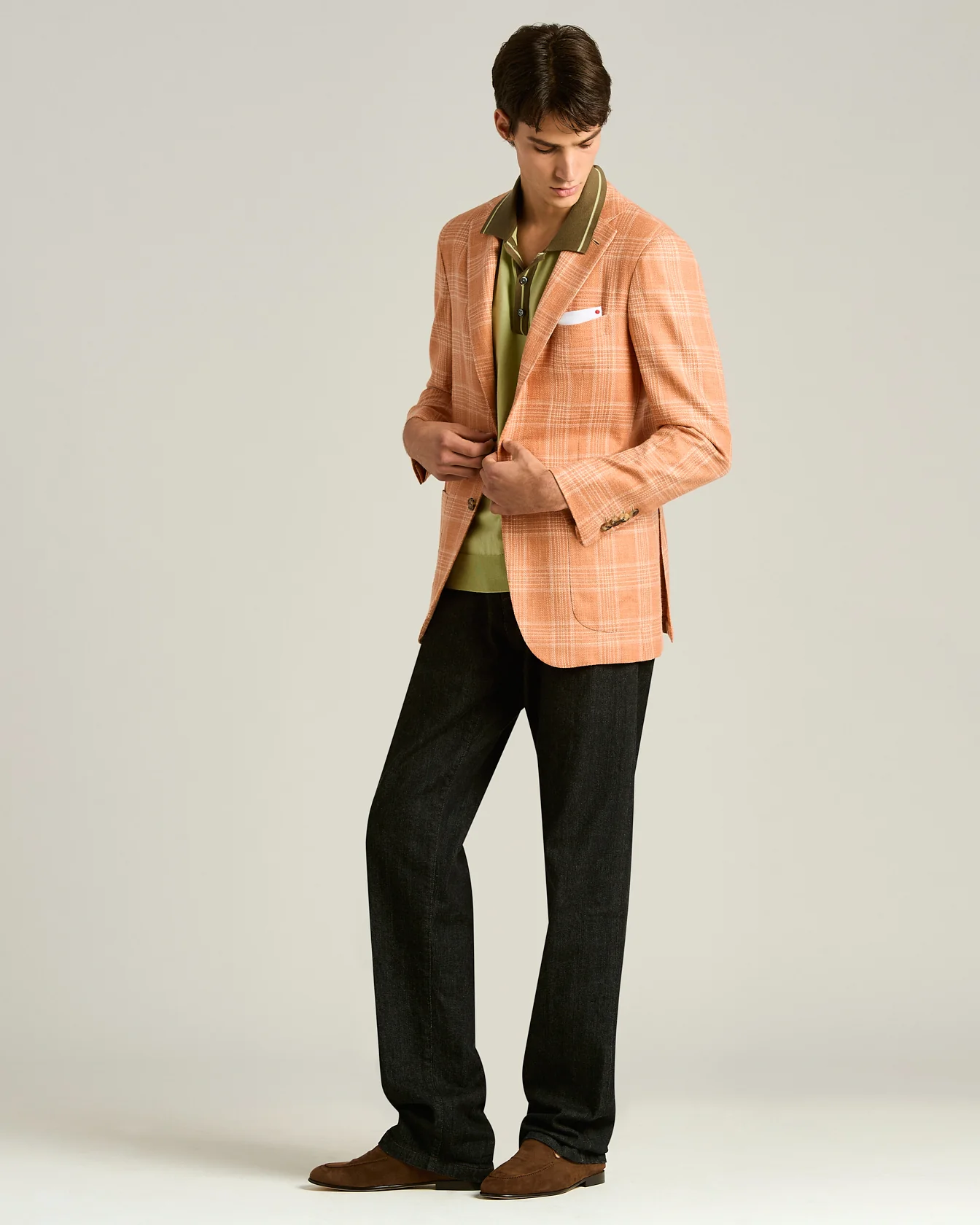 SILK, COTTON AND CASHMERE BLEND SINGLE-BREASTED JACKET IN ORANGE - Image 5