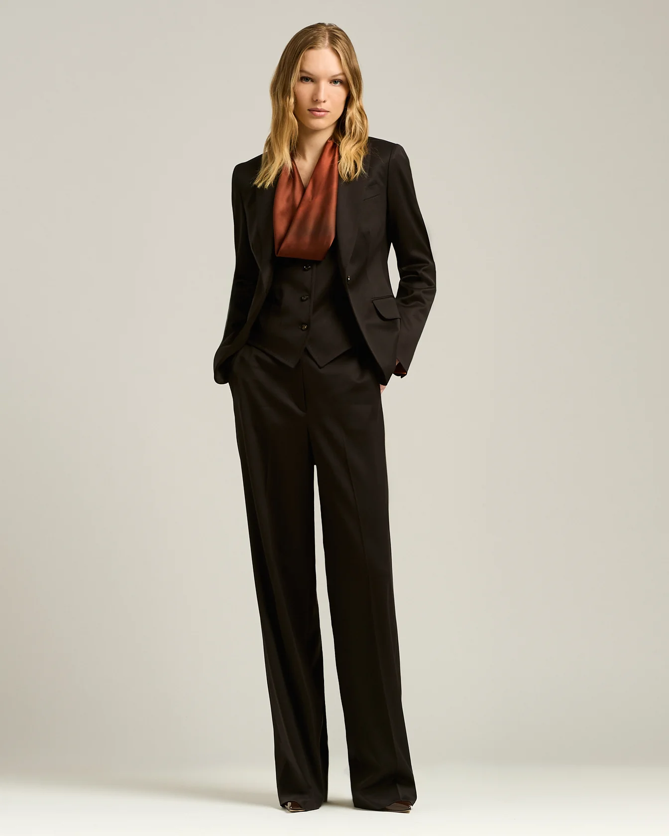 SINGLE-BREASTED JACKET IN STRETCH VIRGIN WOOL BROWN - Image 5