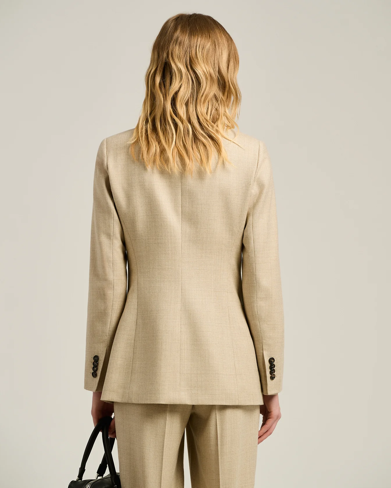 DOUBLE-BREASTED BLAZER PRINCE OF WALES IN VIRGIN WOOL BEIGE - Image 3