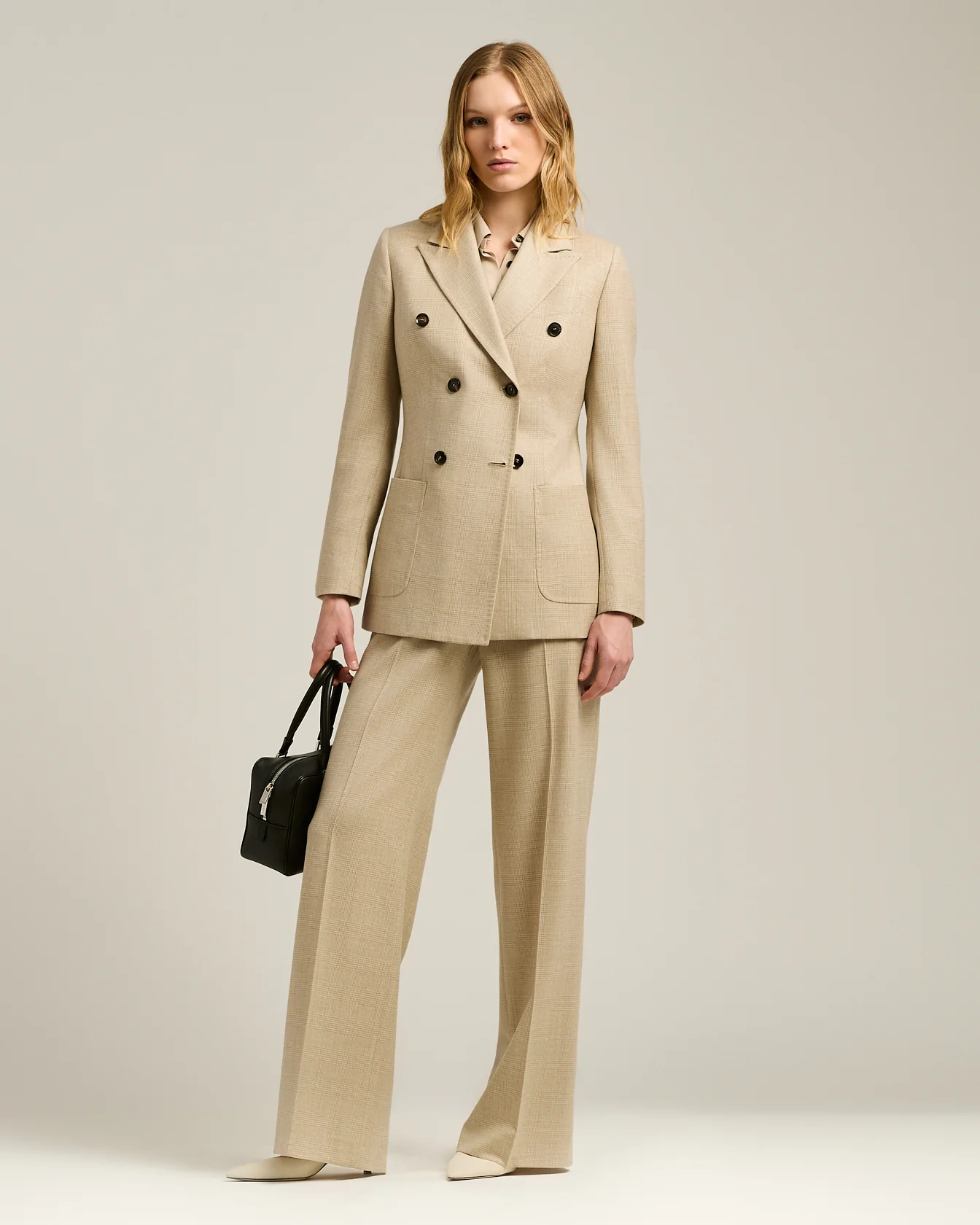 DOUBLE-BREASTED BLAZER PRINCE OF WALES IN VIRGIN WOOL BEIGE - Image 5
