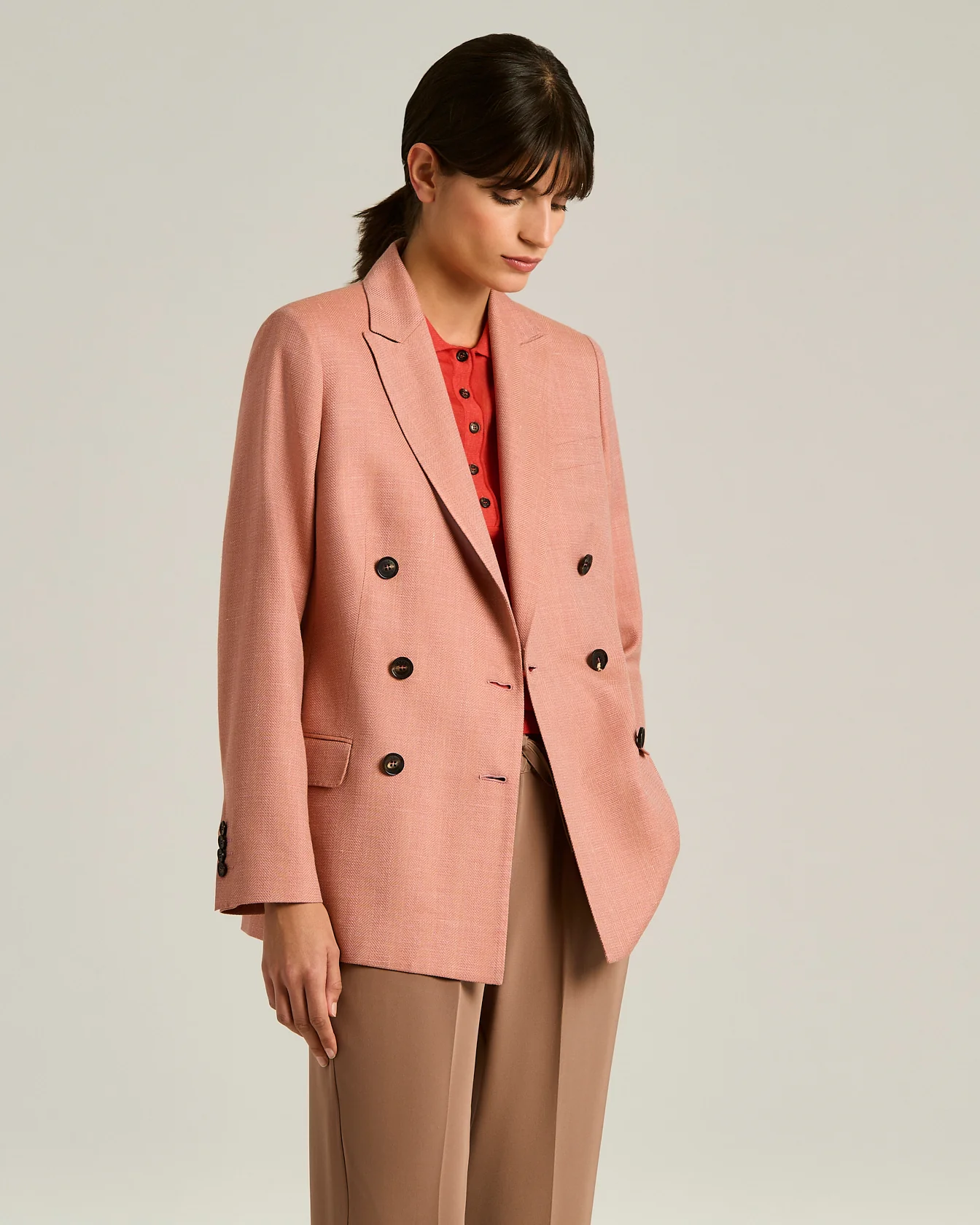 WOOL SILK AND LINEN BLEND TAILORED DOUBLE-BREASTED JACKET ROSE - Image 2