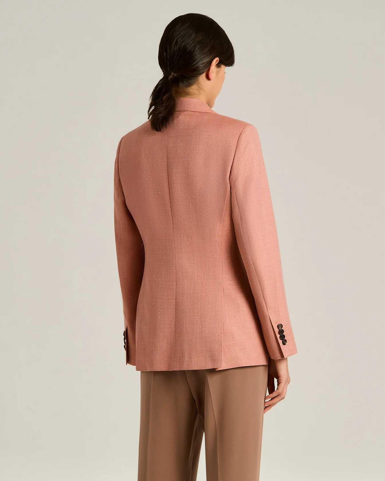 WOOL SILK AND LINEN BLEND TAILORED DOUBLE-BREASTED JACKET ROSE - Image 3