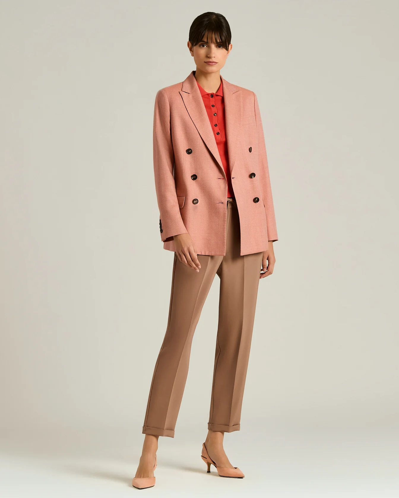 WOOL SILK AND LINEN BLEND TAILORED DOUBLE-BREASTED JACKET ROSE - Image 5