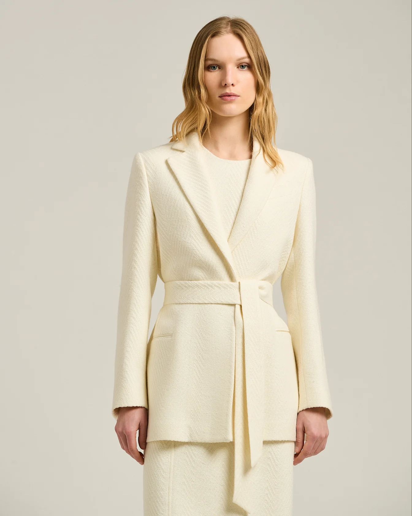 CREAM WHITE SINGLE-BREASTED WOOL JACKET - Image 2