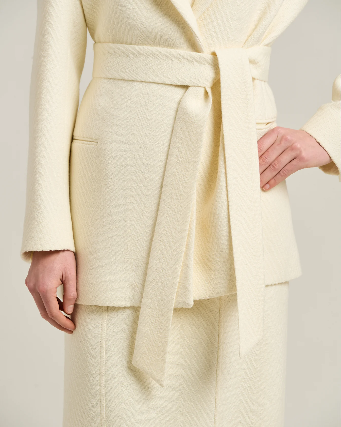 CREAM WHITE SINGLE-BREASTED WOOL JACKET - Image 4