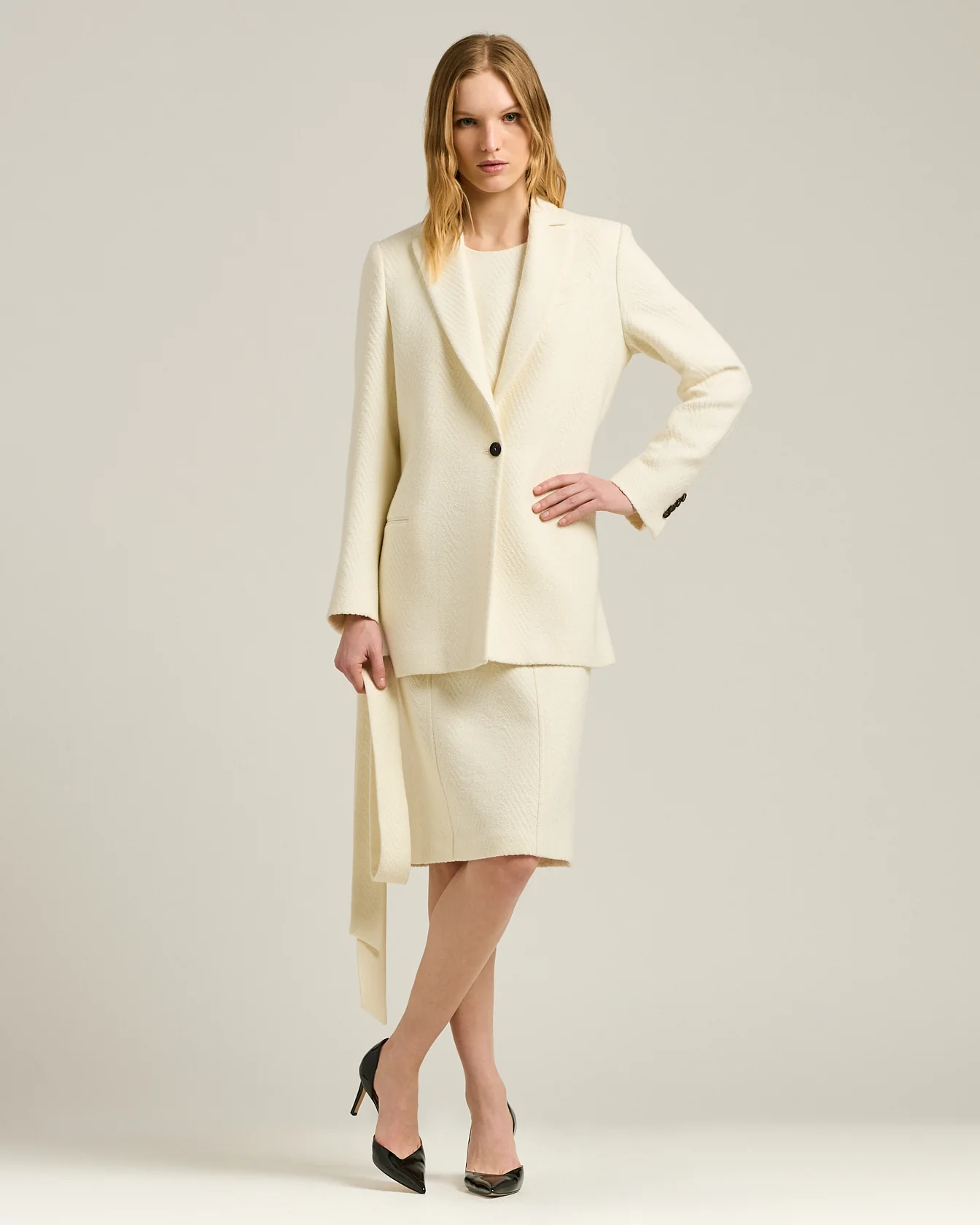 CREAM WHITE SINGLE-BREASTED WOOL JACKET - Image 5