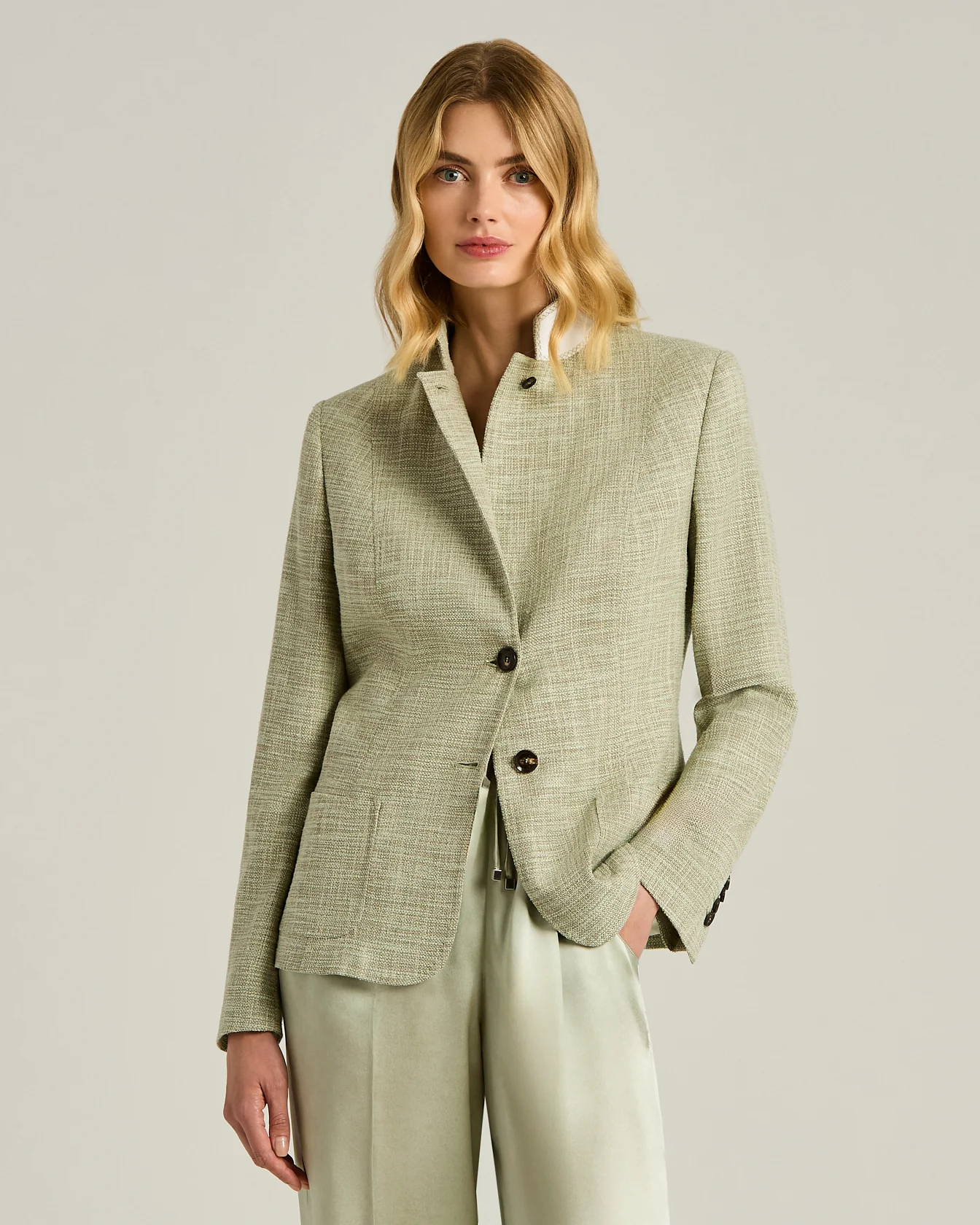 TAILORED JACKET IN FINE YARNS GREEN - Image 2