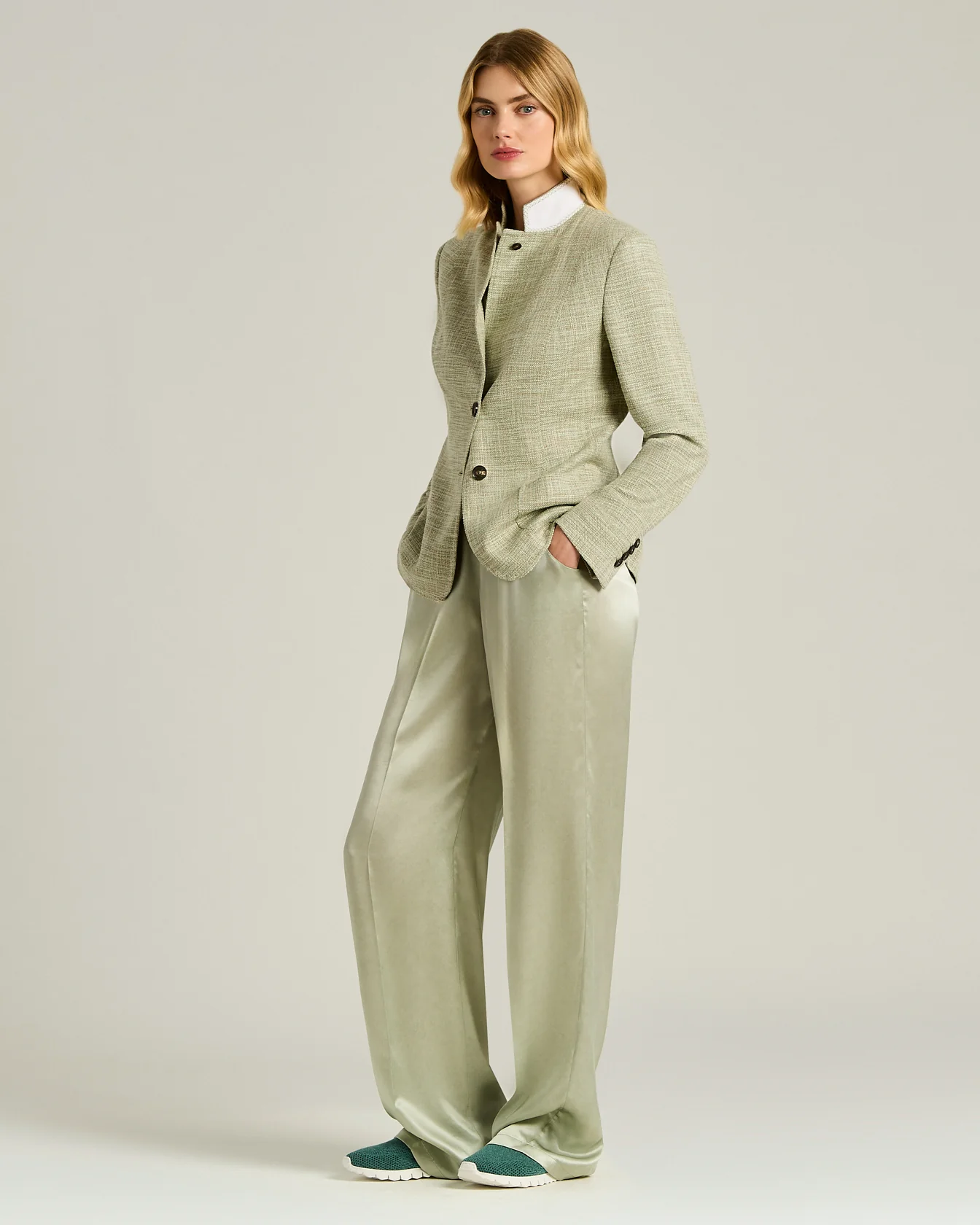 TAILORED JACKET IN FINE YARNS GREEN - Image 5