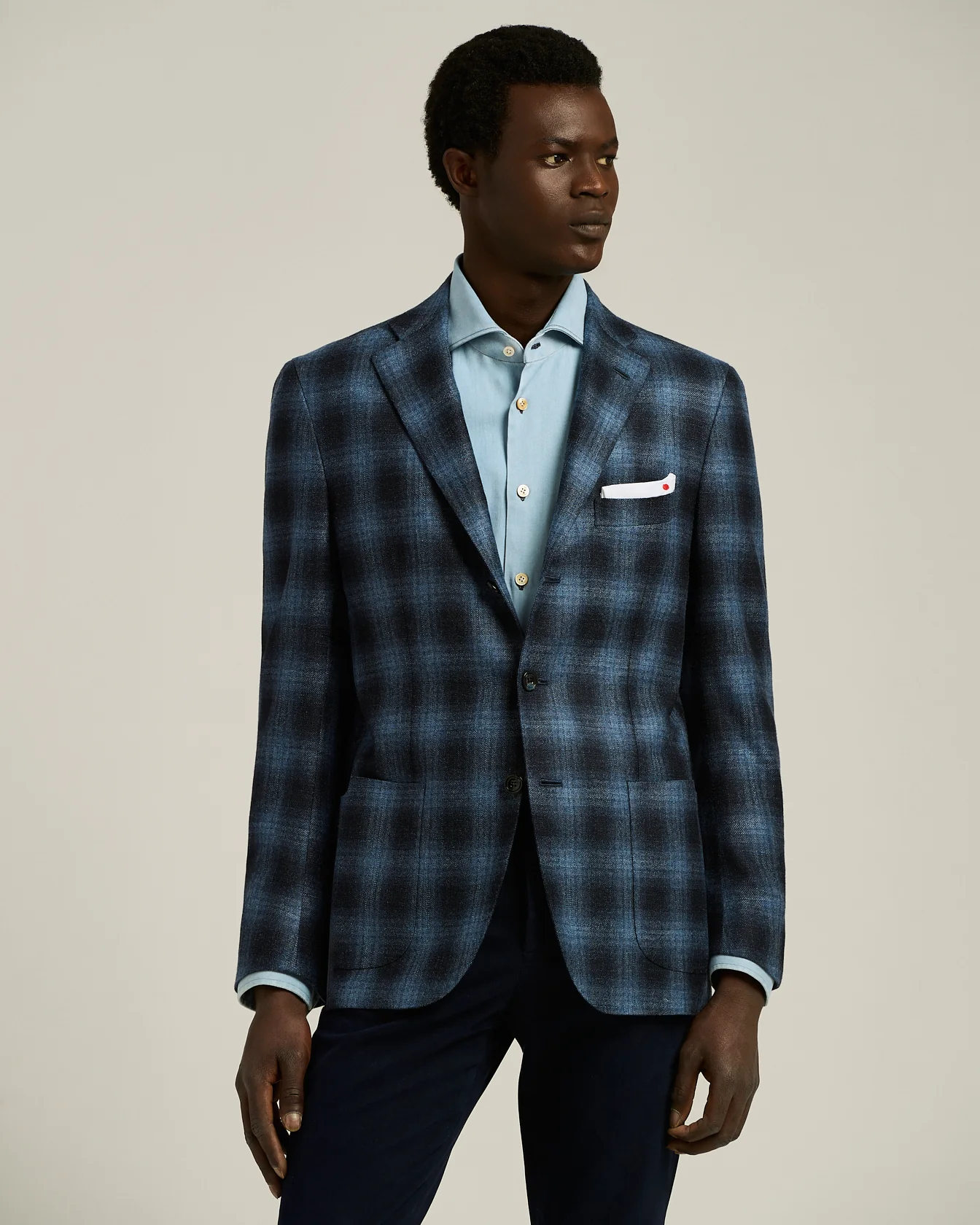BLUE CHECKED CASHMERE BLEND JACKET - Image 2