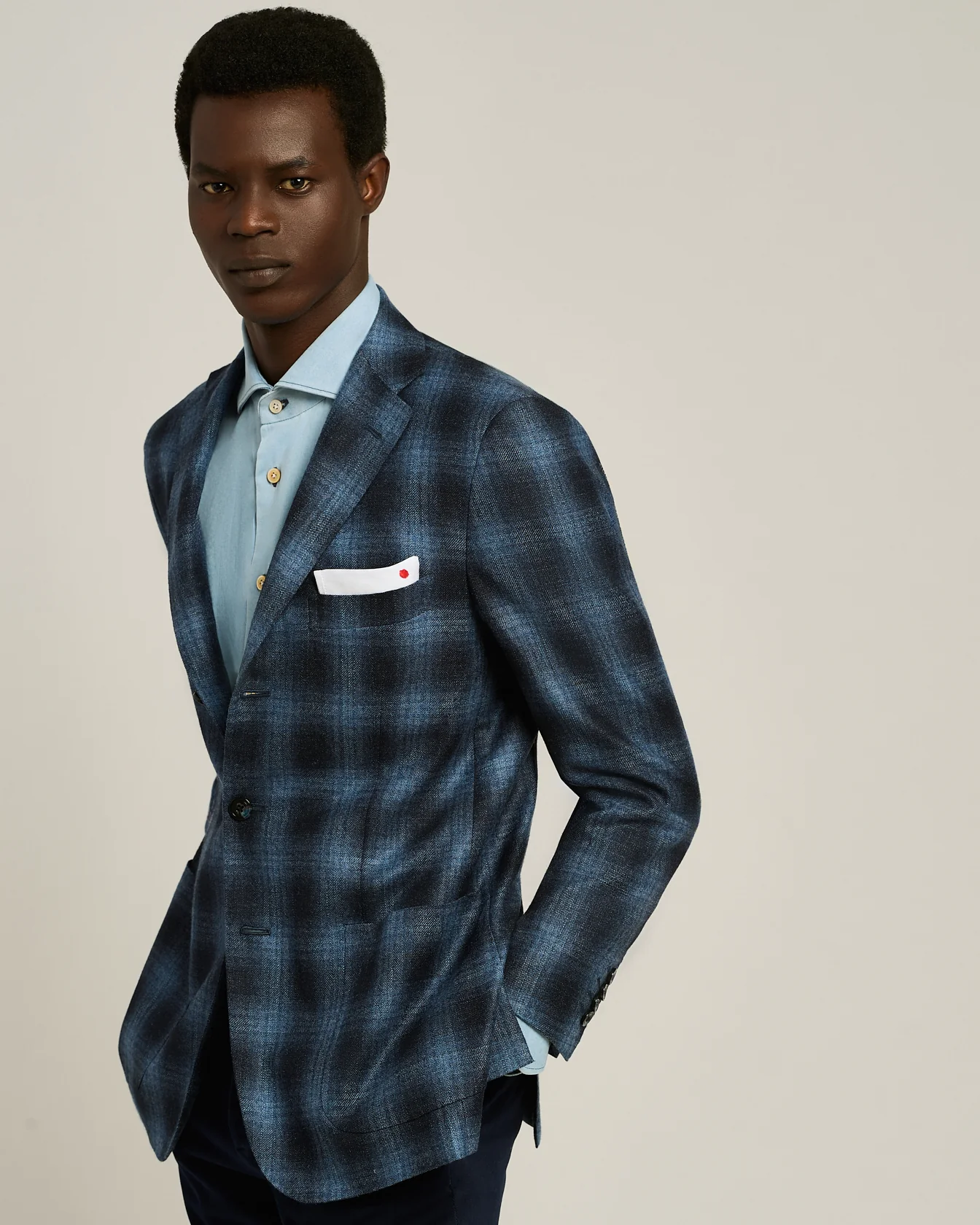 BLUE CHECKED CASHMERE BLEND JACKET - Image 4