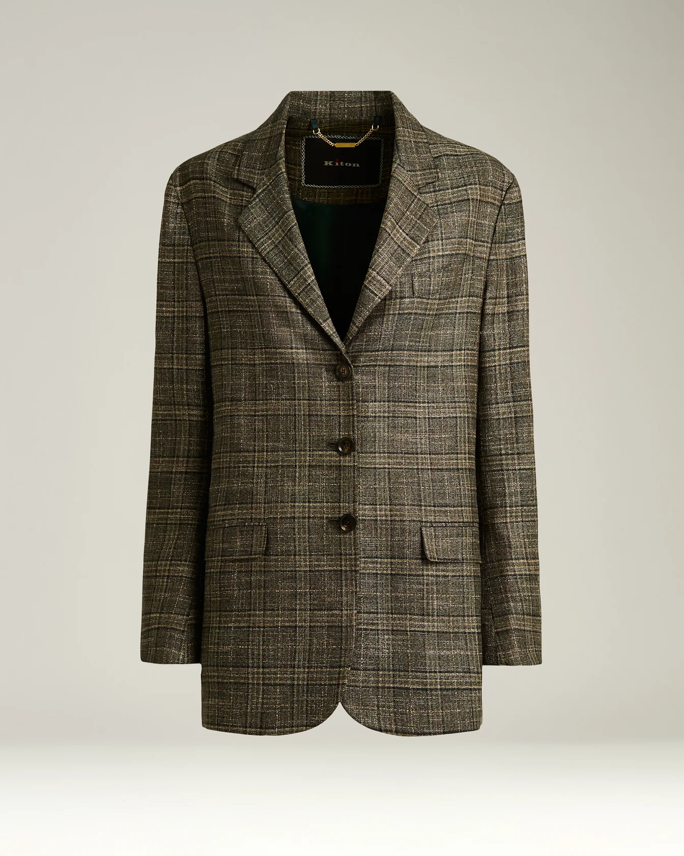 PRINCE OF WALES BLAZER IN VISCOSE GREEN AND BEIGE