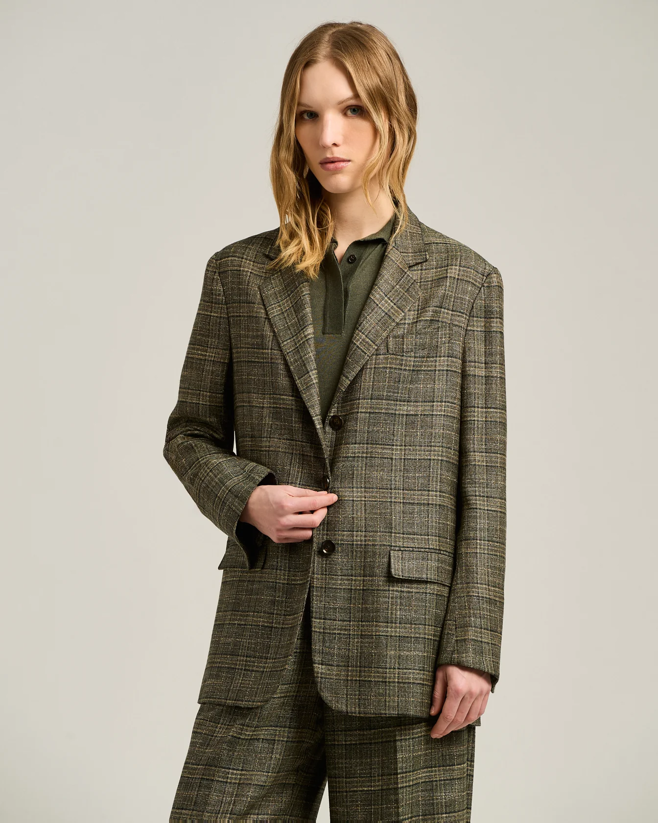 PRINCE OF WALES BLAZER IN VISCOSE GREEN AND BEIGE - Image 2