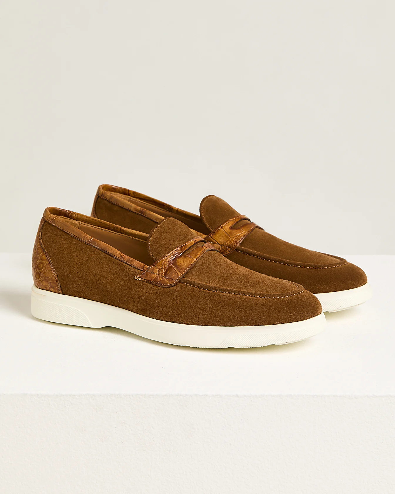 BROWN/HAVANA SUEDE CALFSKIN LOAFER WITH CROCODILE INSERTS - Image 2