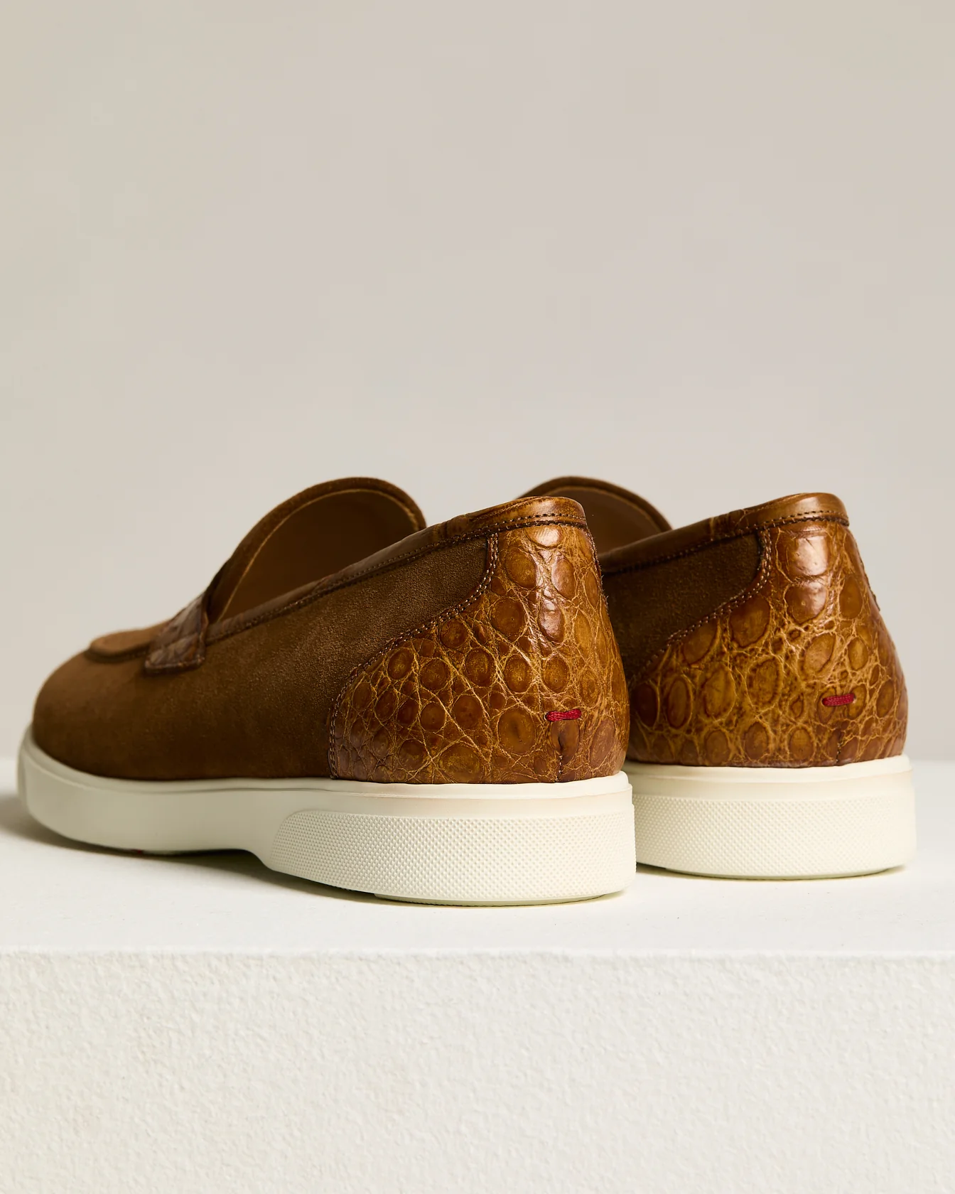 BROWN/HAVANA SUEDE CALFSKIN LOAFER WITH CROCODILE INSERTS - Image 4