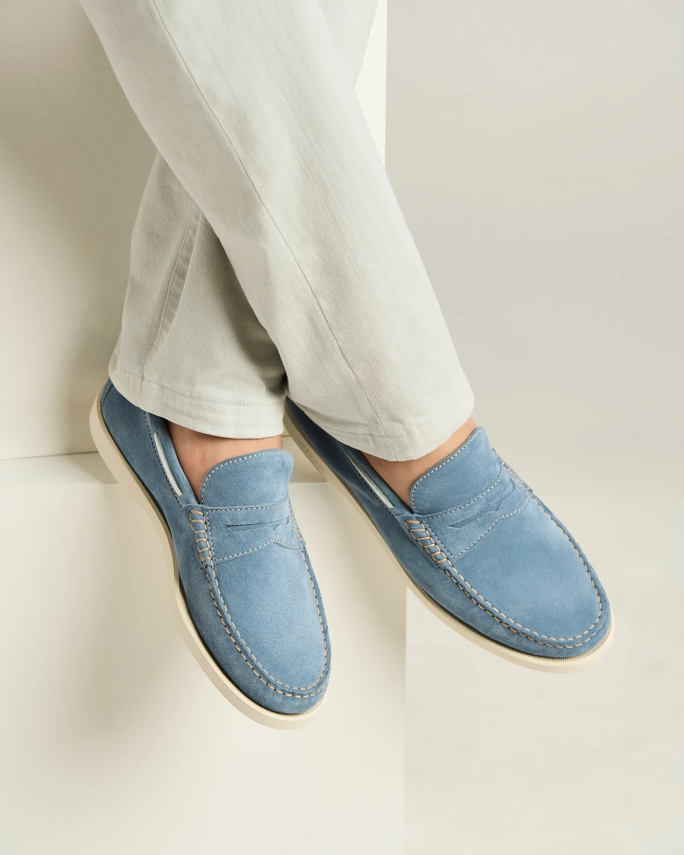 CALFSKIN SUEDE LOAFER IN POWDER BLUE - Image 3