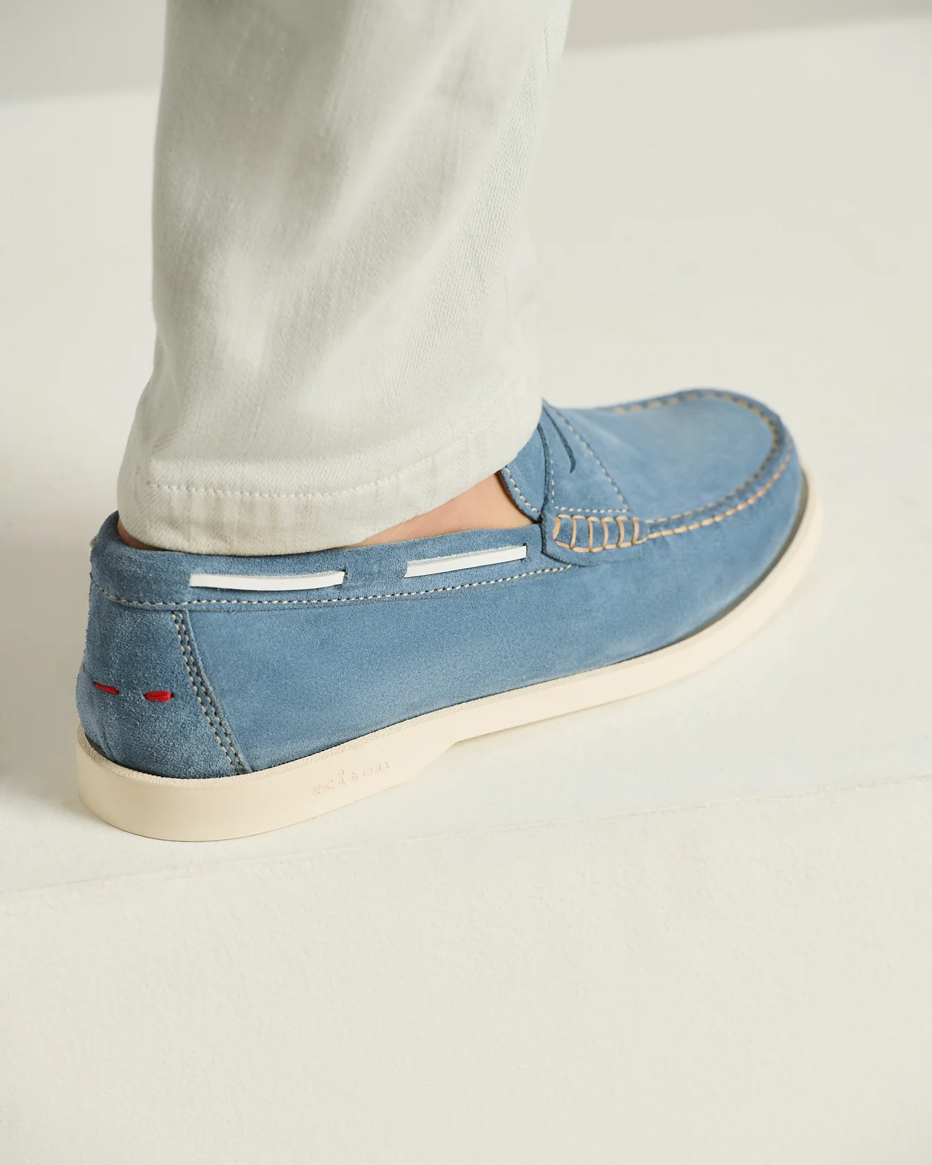 CALFSKIN SUEDE LOAFER IN POWDER BLUE - Image 4