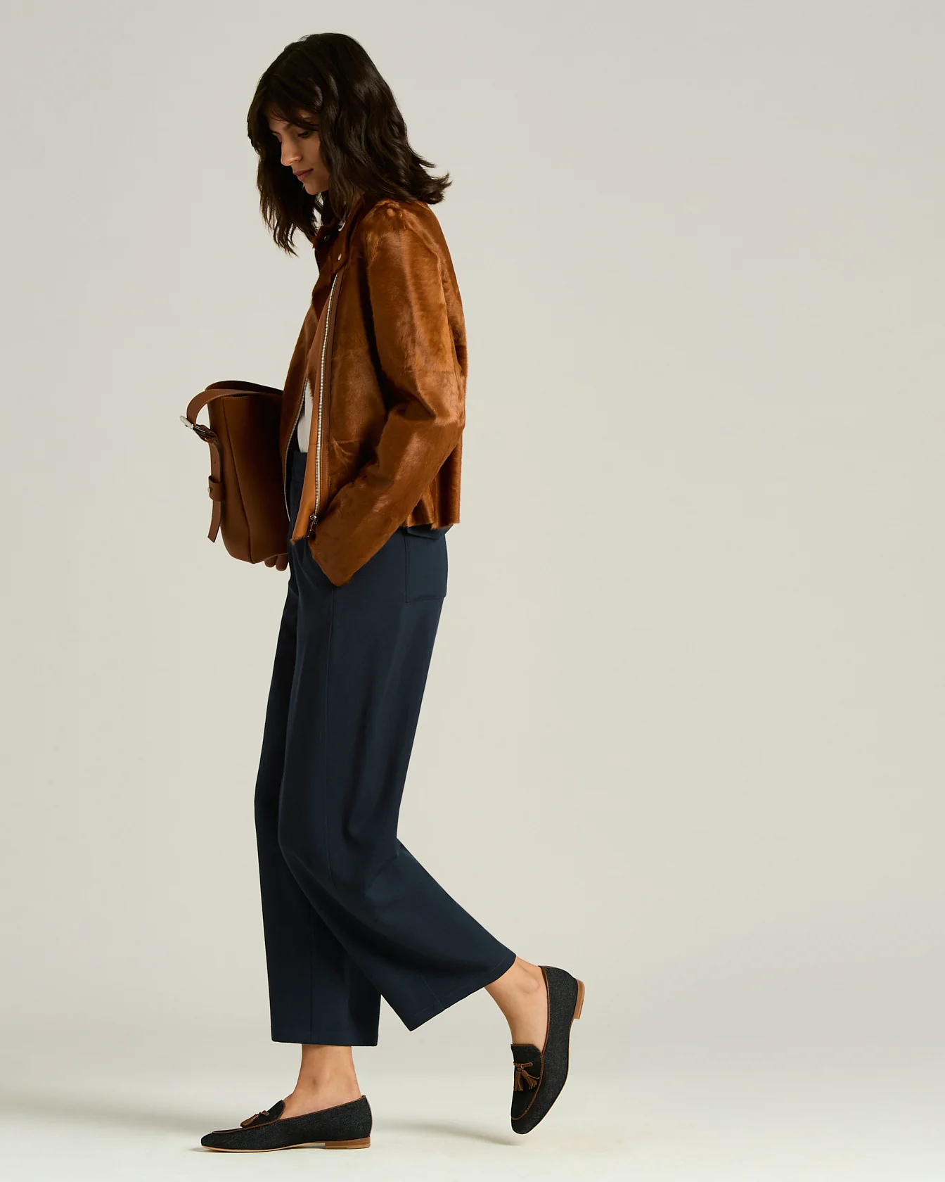 COTTON TASSEL LOAFER IN DENIM AND CALFSKIN LEATHER - Image 5