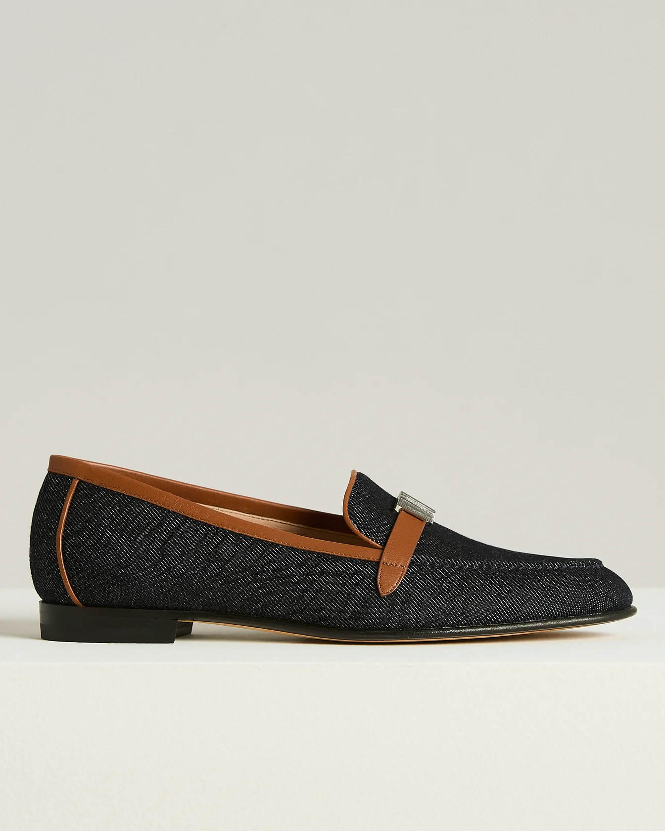 DENIM AND LEATHER LOAFER IN LEATHER CALFSKIN