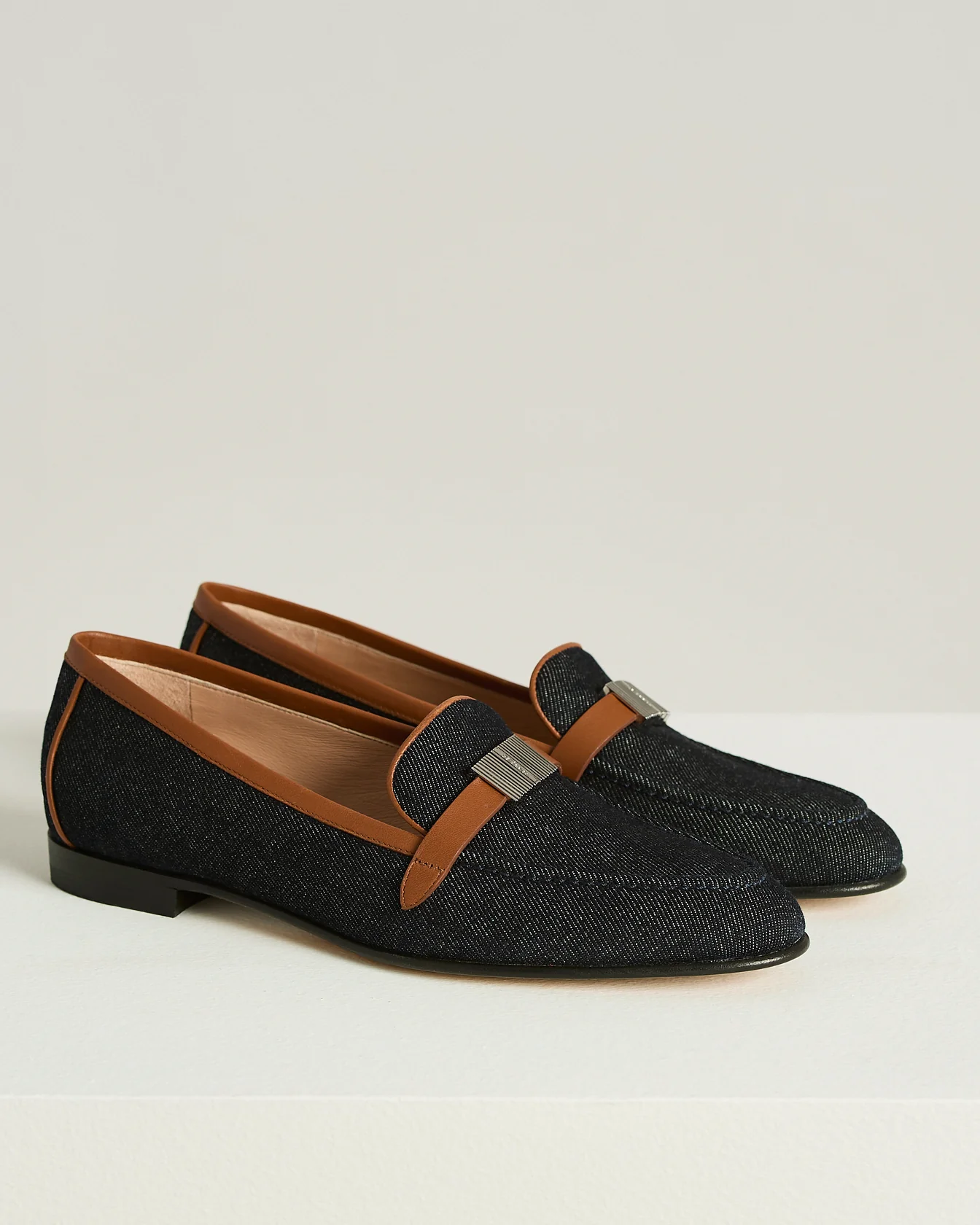 DENIM AND LEATHER LOAFER IN LEATHER CALFSKIN - Image 2