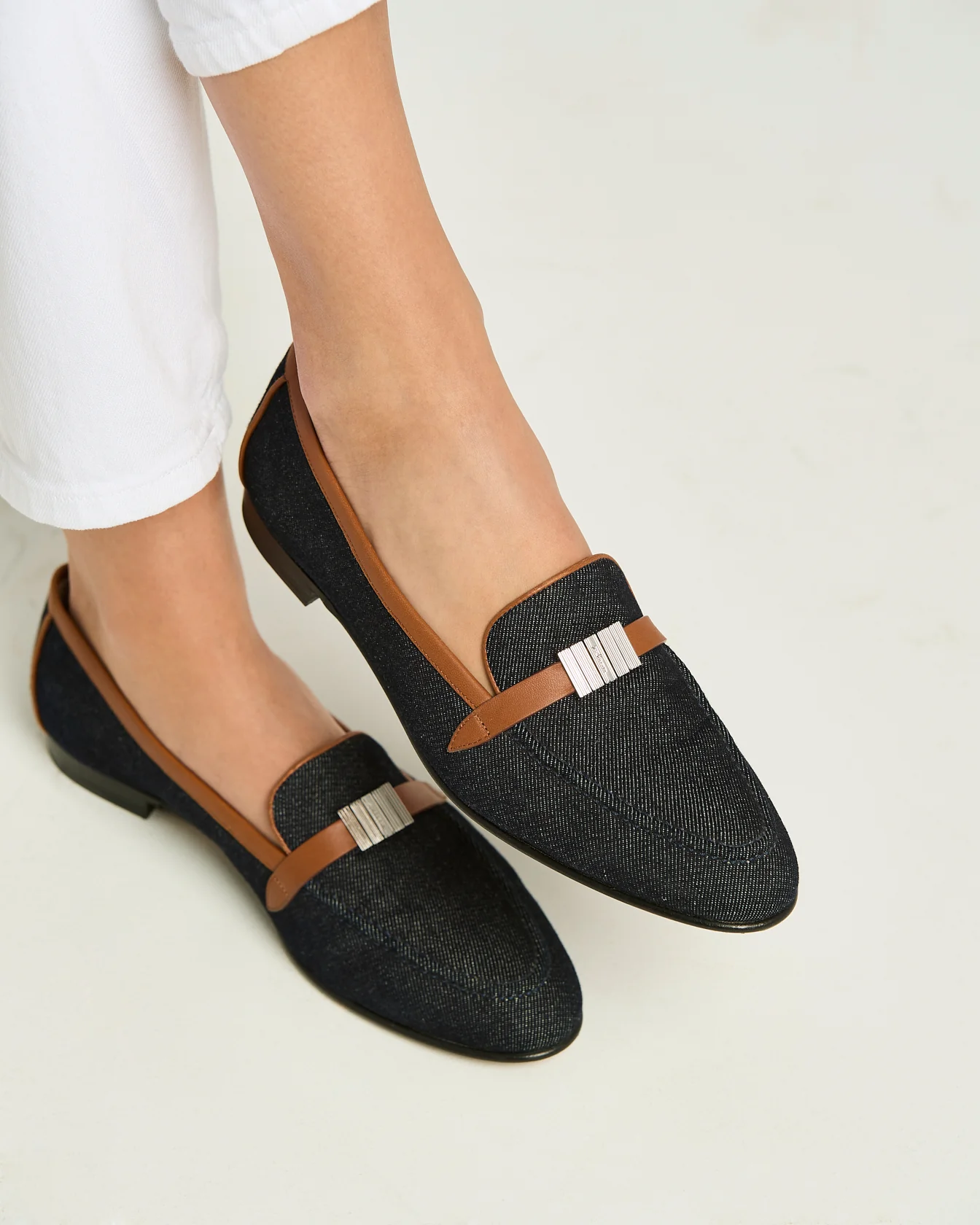 DENIM AND LEATHER LOAFER IN LEATHER CALFSKIN - Image 3