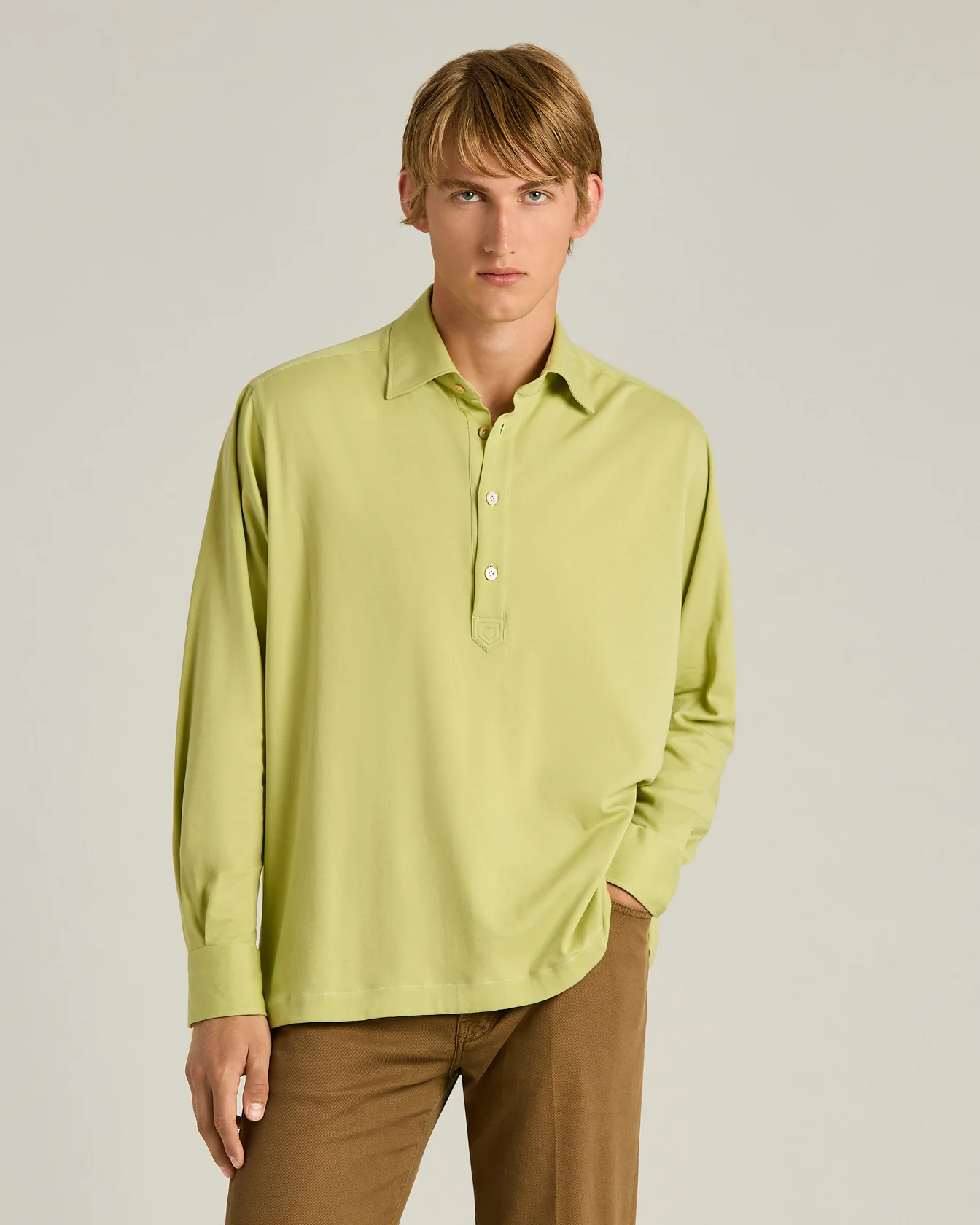 GREEN COTTON JERSEY LONG-SLEEVED POLO SHIRT - Image 2