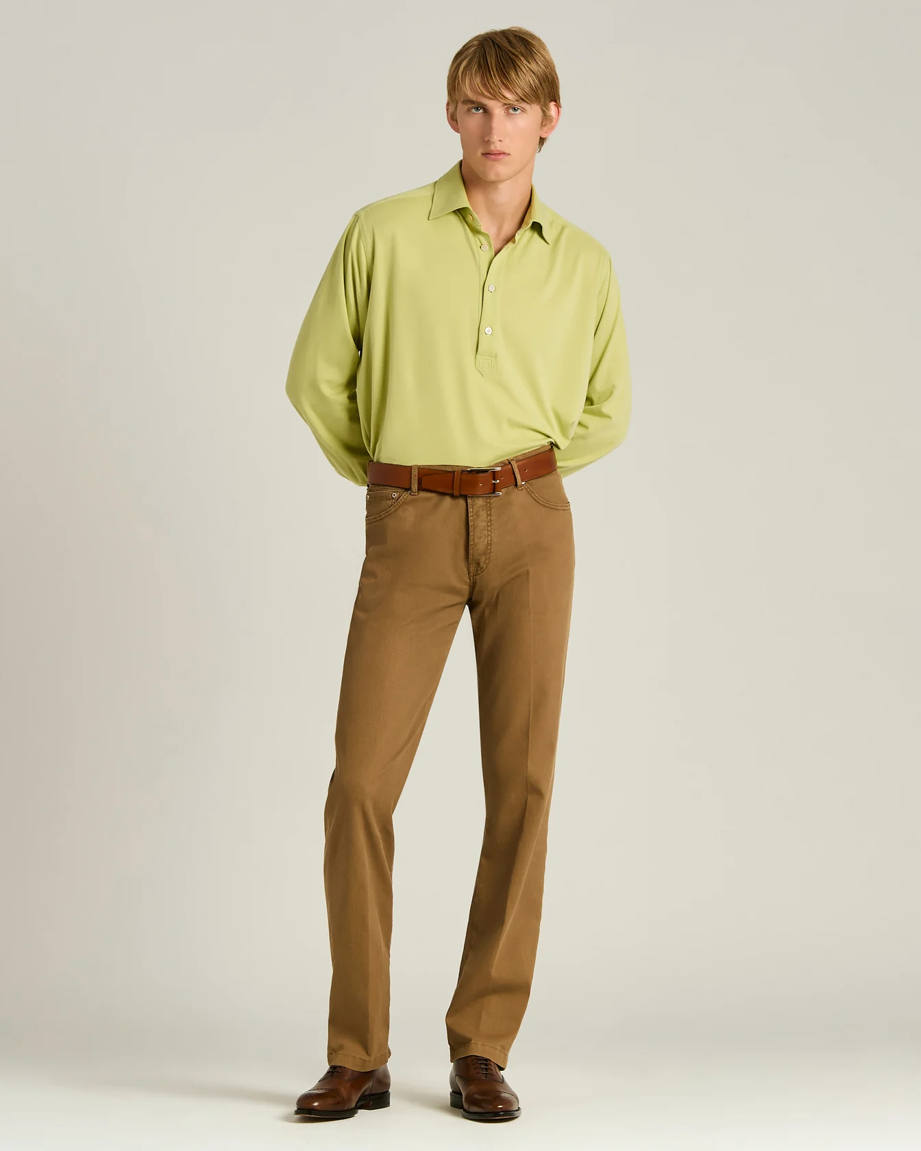 GREEN COTTON JERSEY LONG-SLEEVED POLO SHIRT - Image 5