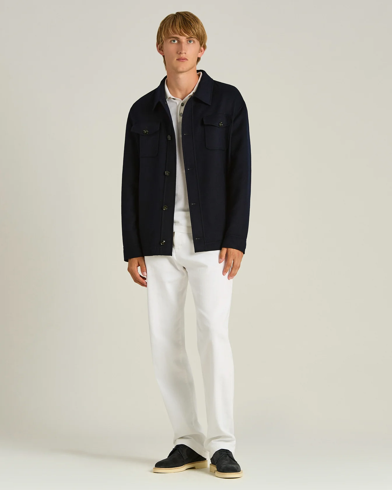 PURE CASHMERE SHIRT JACKET IN NAVY BLUE - Image 5