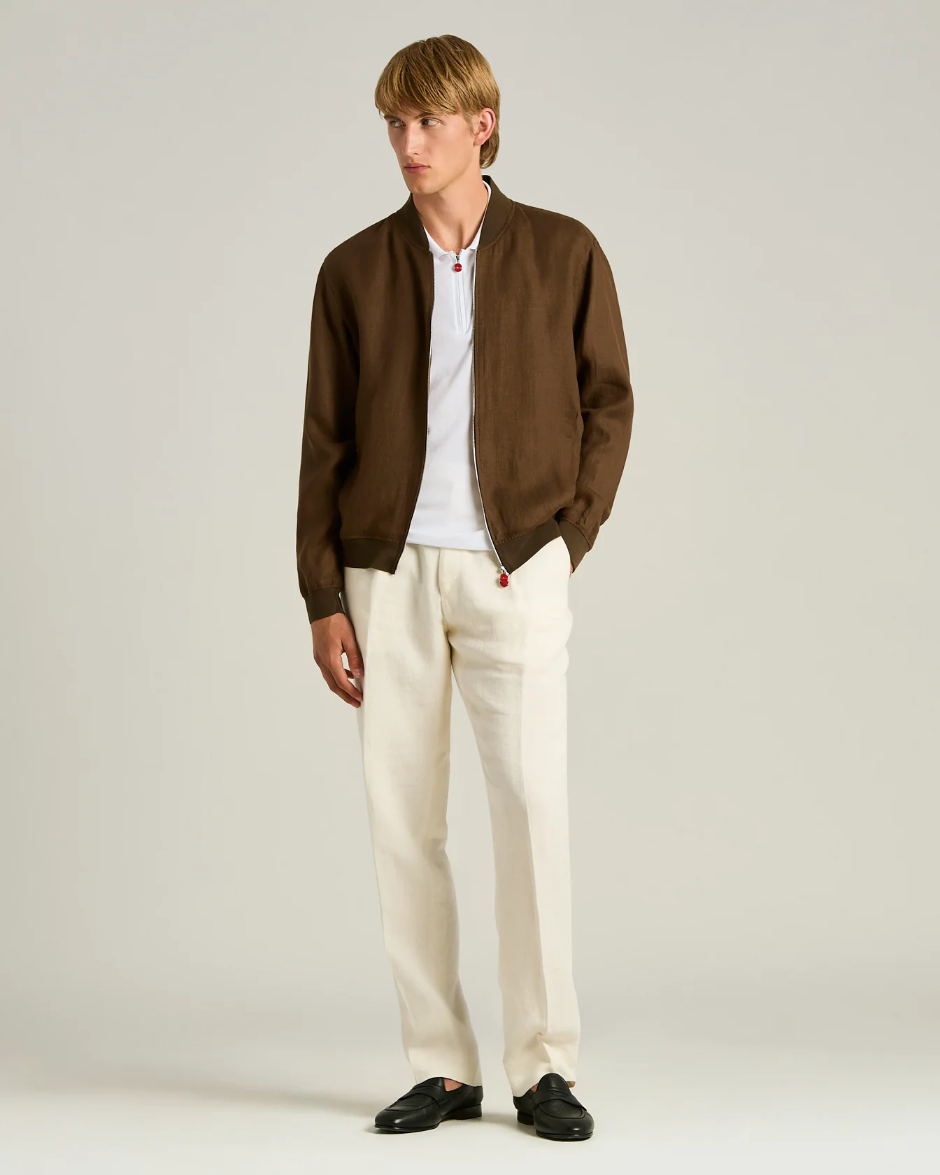 PURE LINEN JACKET WITH ZIP IN BROWN - Image 5