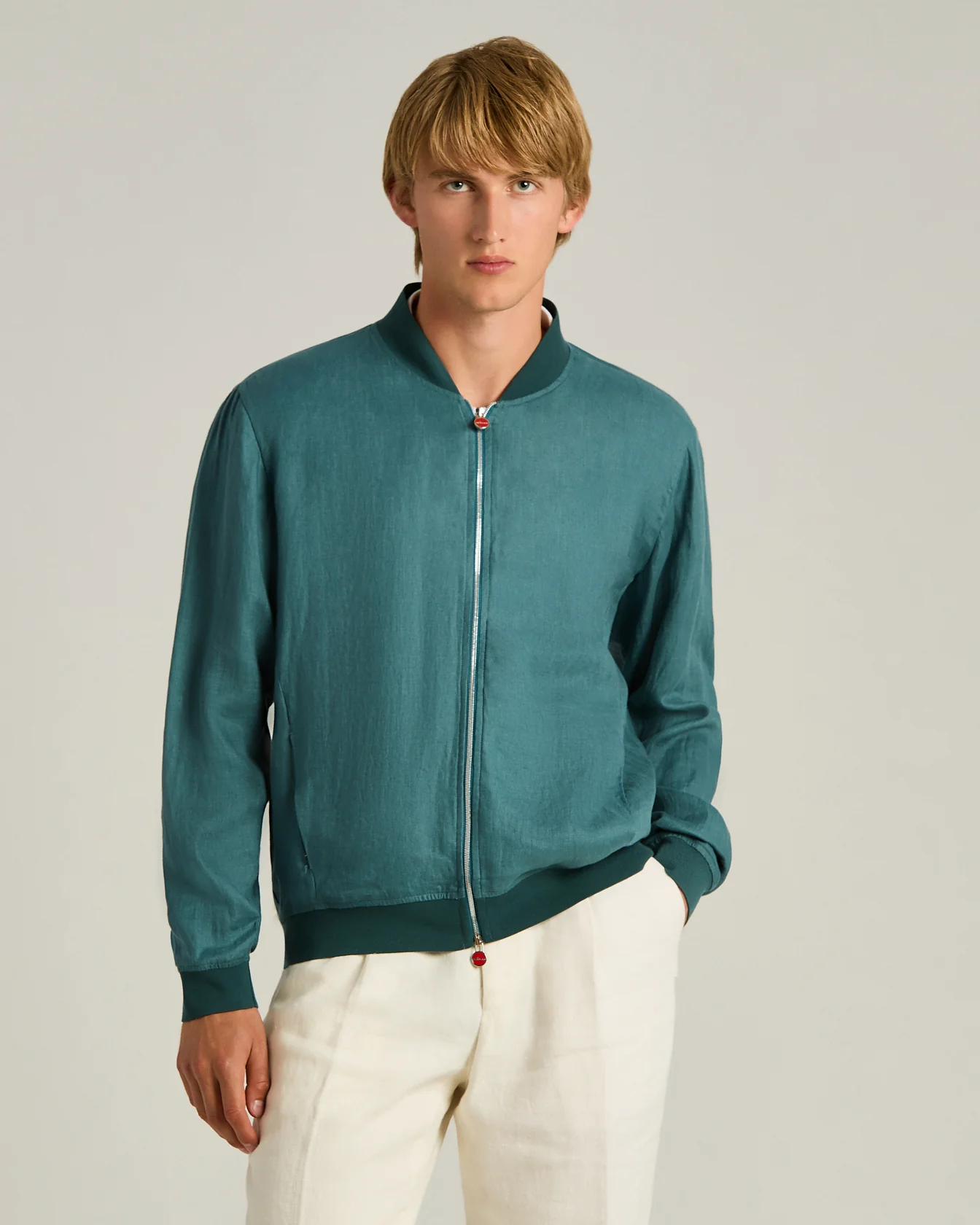 PURE LINEN JACKET WITH ZIP IN CORNFLOWER BLUE - Image 2